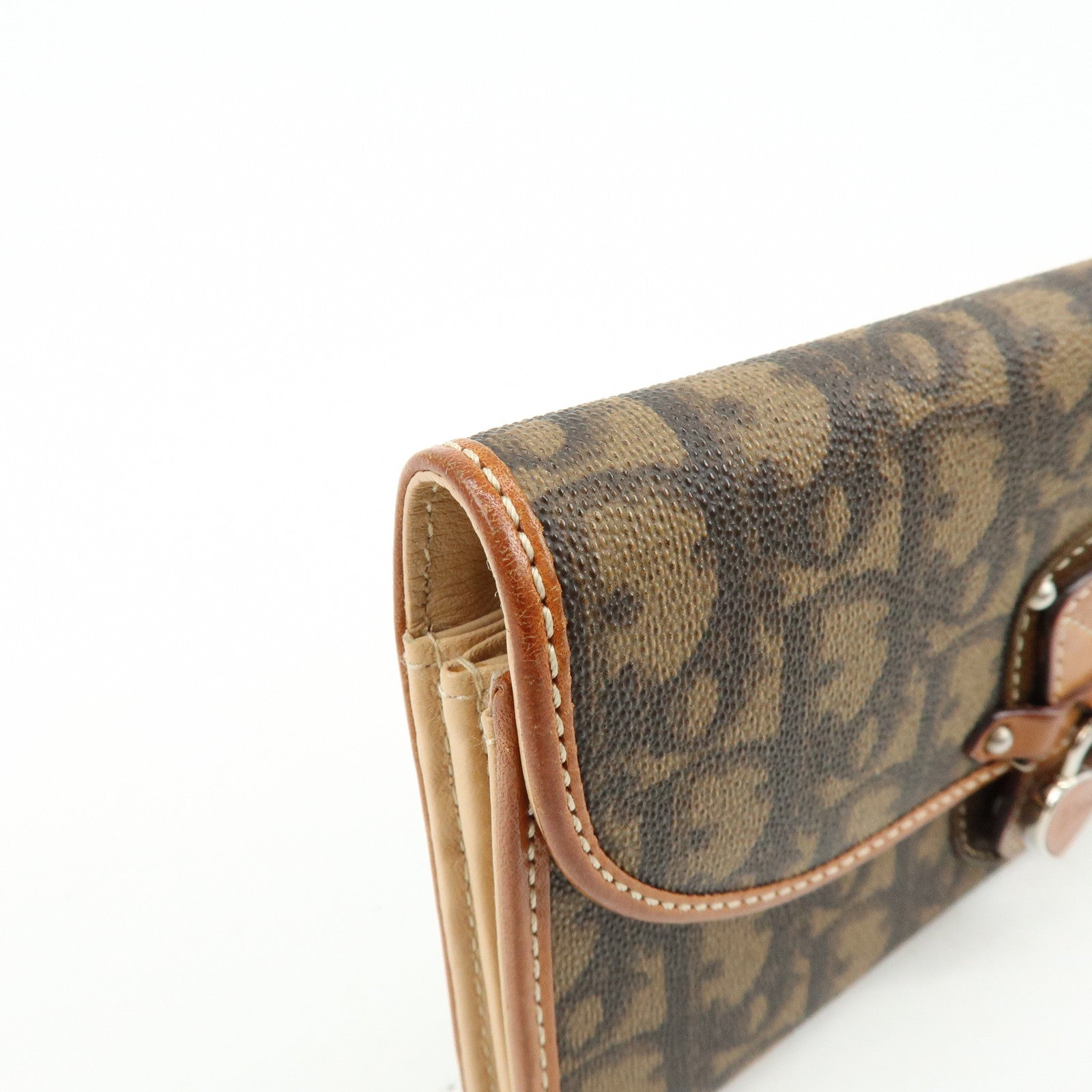 Christian Dior Trotter Romantic PVC Leather Long Flap Wallet Brown