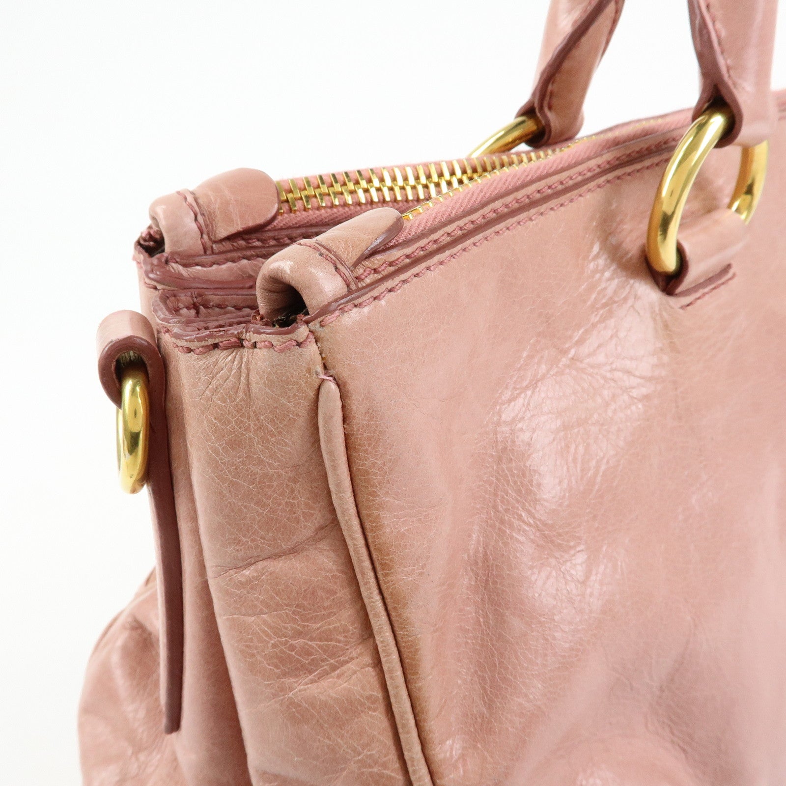 MIU MIU Vitello Shine Leather 2Way Bag Shoulder Bag Pink RN1091