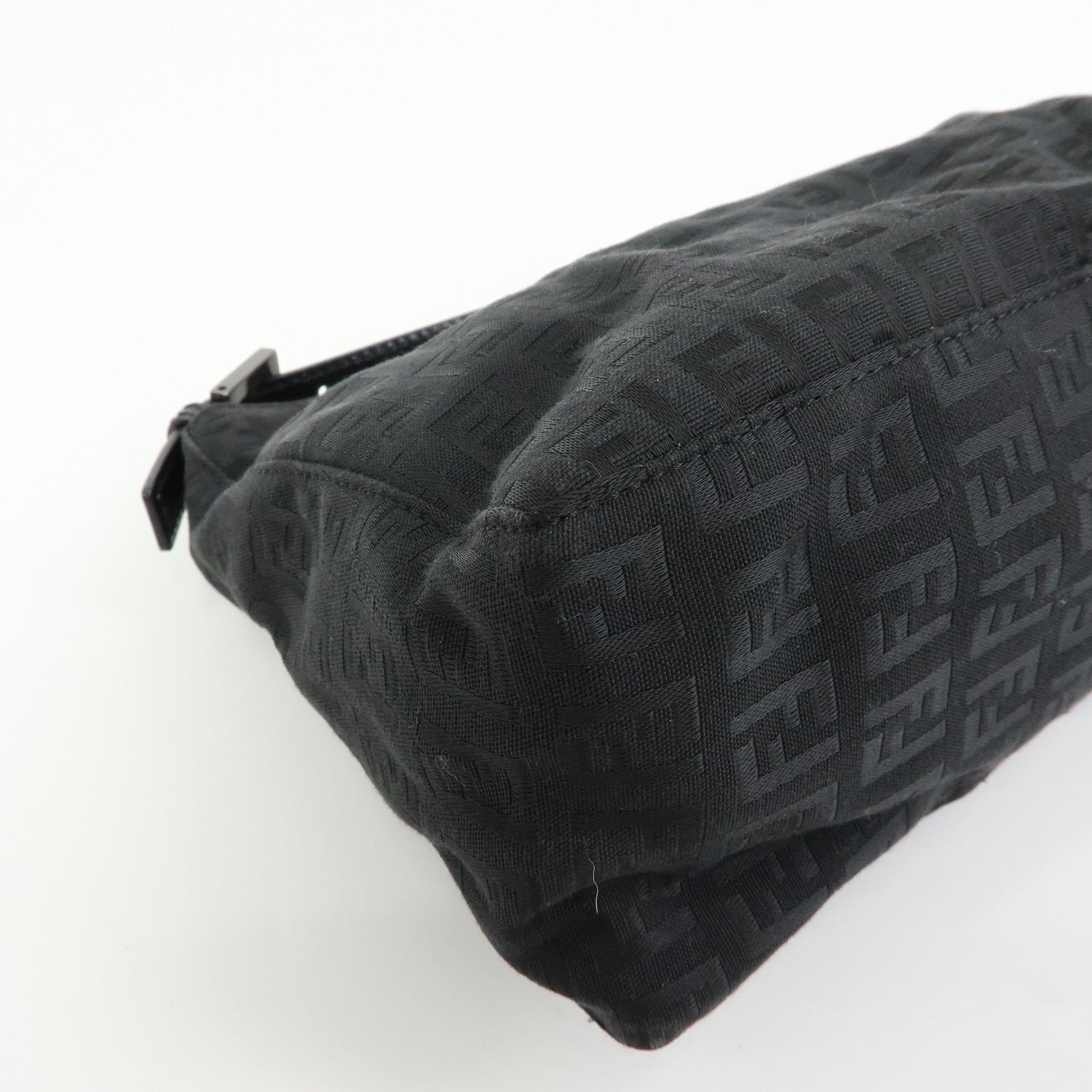FENDI Zucchino Canvas Leather Hand Bag Pouch Black 8N0005
