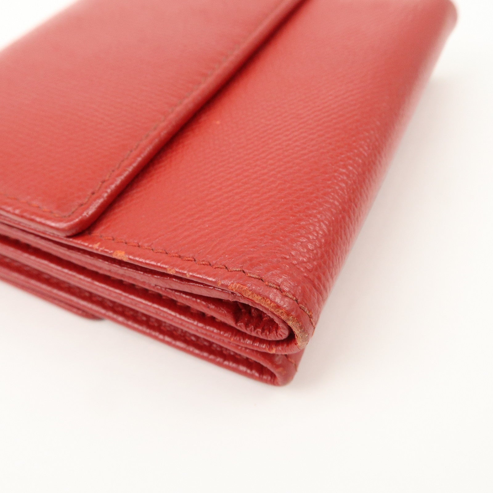 CHANEL COCO Button Leather Double Hook Compact Wallet Red A20902