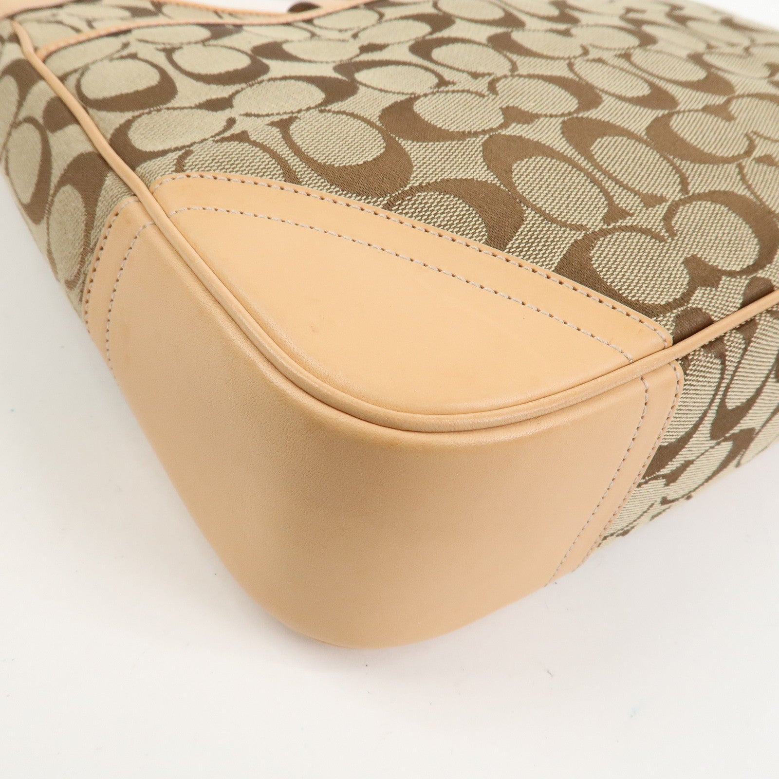 COACH Signature Canvas Leather Shoulder Bag Hand Bag Beige