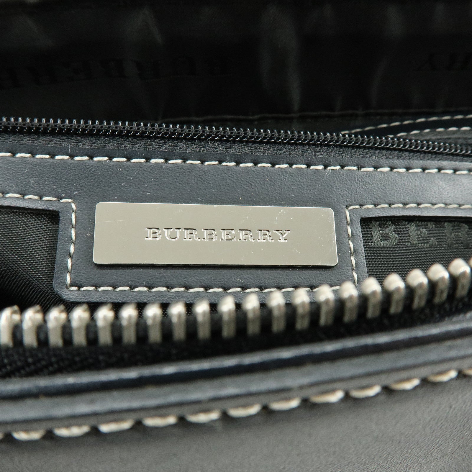 BURBERRY Canvas Leather Hand Bag Tote Bag Black