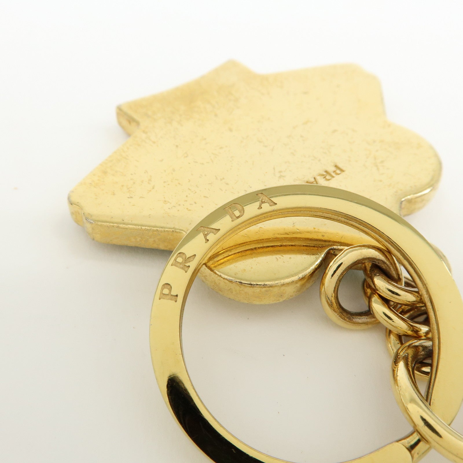 PRADA Saffiano Leather Metal Bag Charm Key Chain Green Pink Gold