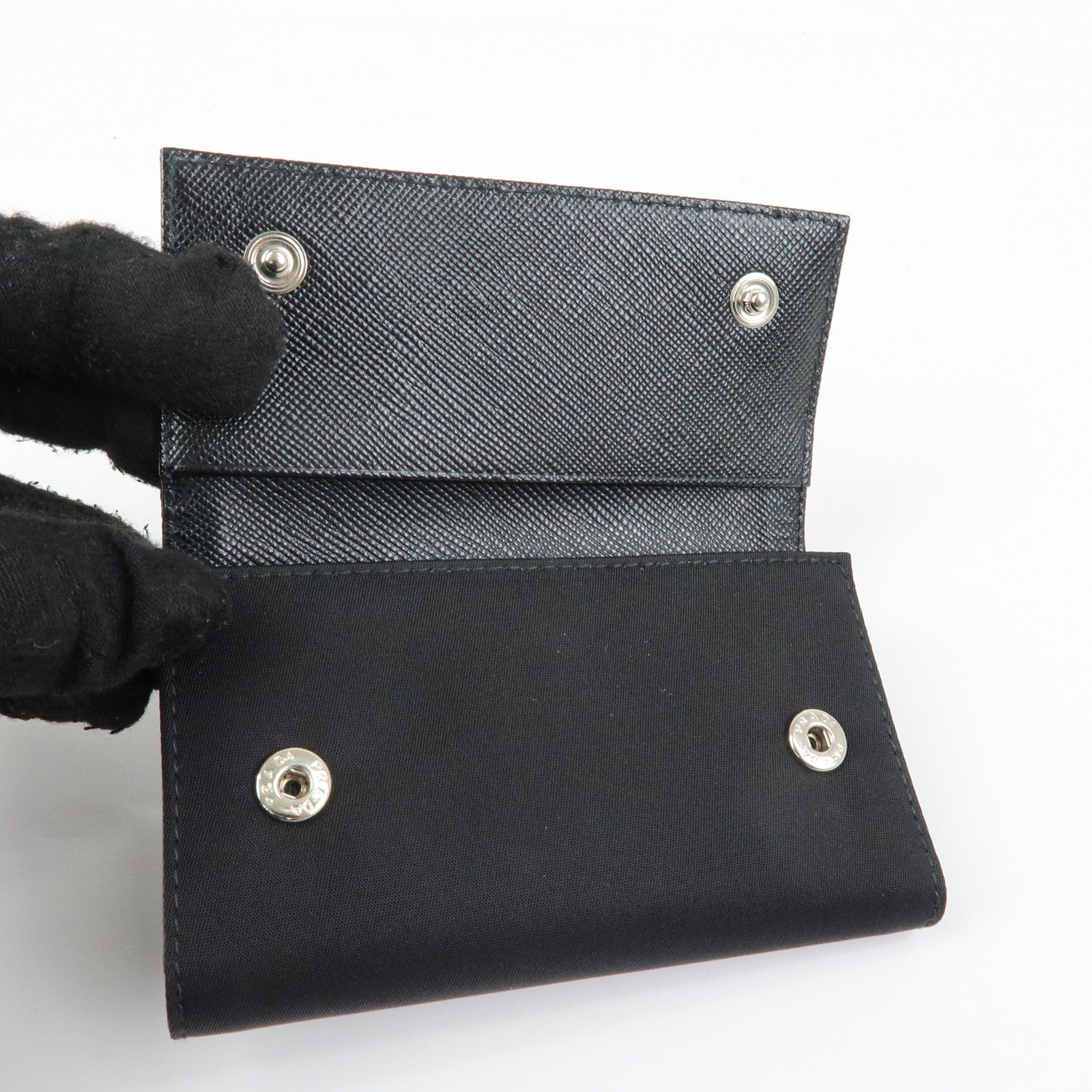 PRADA Triangle Logo Nylon Leather 6 Rings Key Case 1M0222