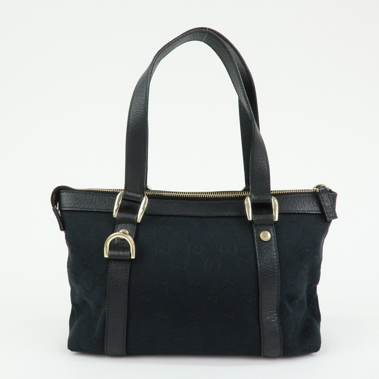 GUCCI Abbey GG Canvas Leather Tote Bag Hand Bag Black 141471