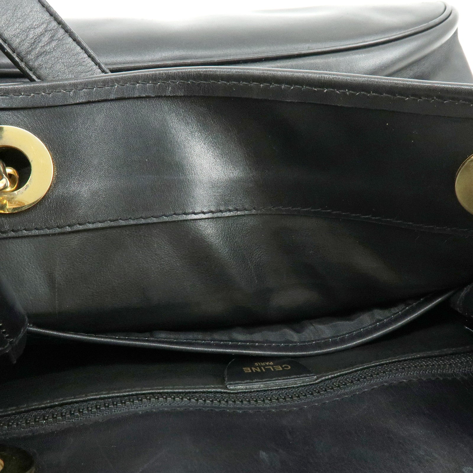 CELINE Leather Tote Bag Chain Shoulder Bag Black