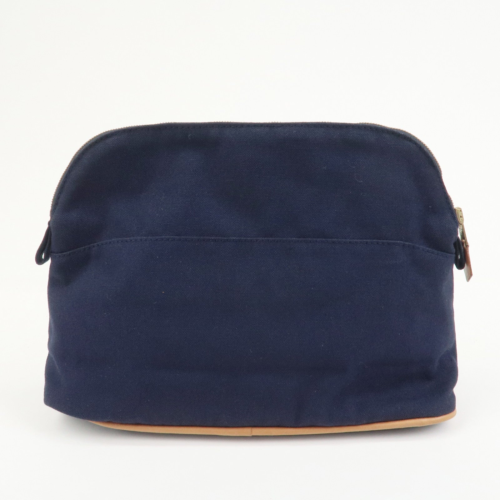 HERMES Canvas Leather Bolide Pouch MM Cosmetic Pouch Navy