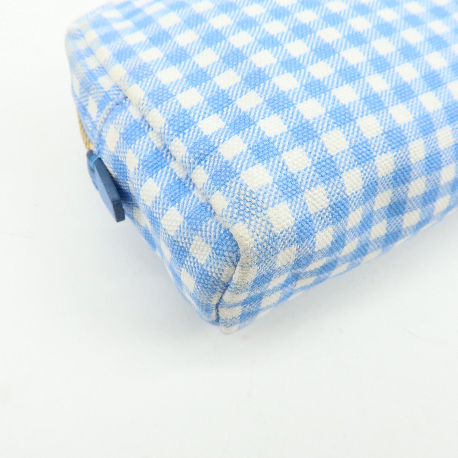 PRADA Triangle Logo Canvas Gingham Pattern Pouch Blue 1NA021