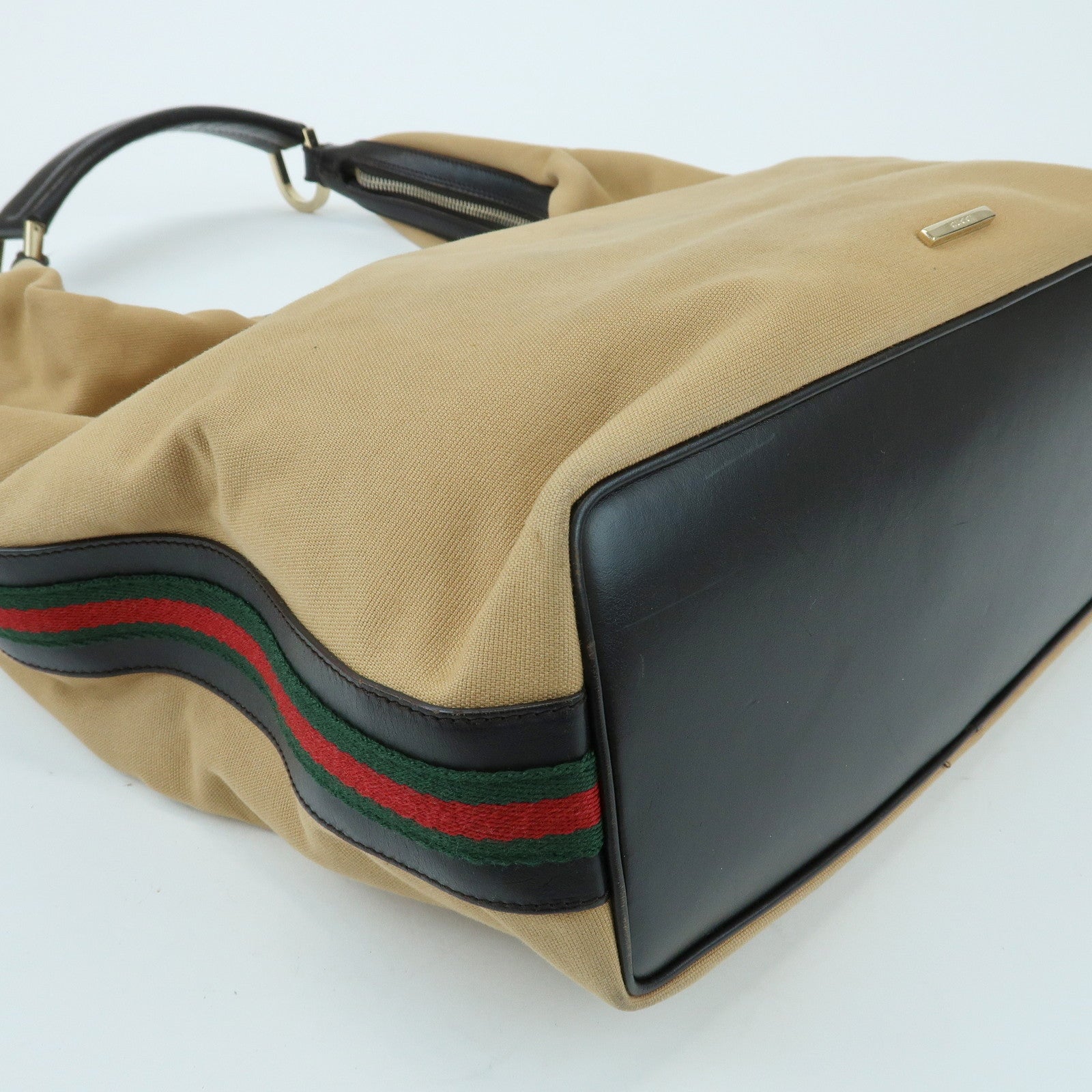 GUCCI Sherry Canvas Leather Shoulder Bag Beige Brown 001・4287