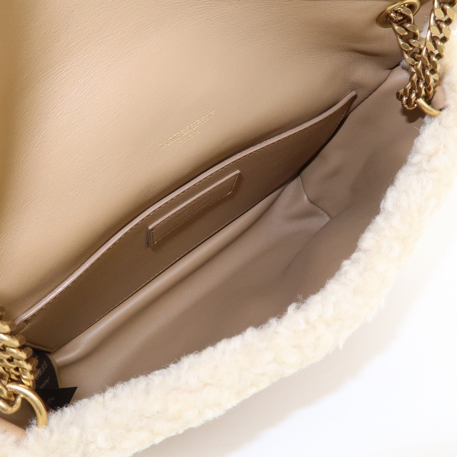 SAINT LAURENT PARIS Niki Mouton Leather Shoulder Bag Light Brown
