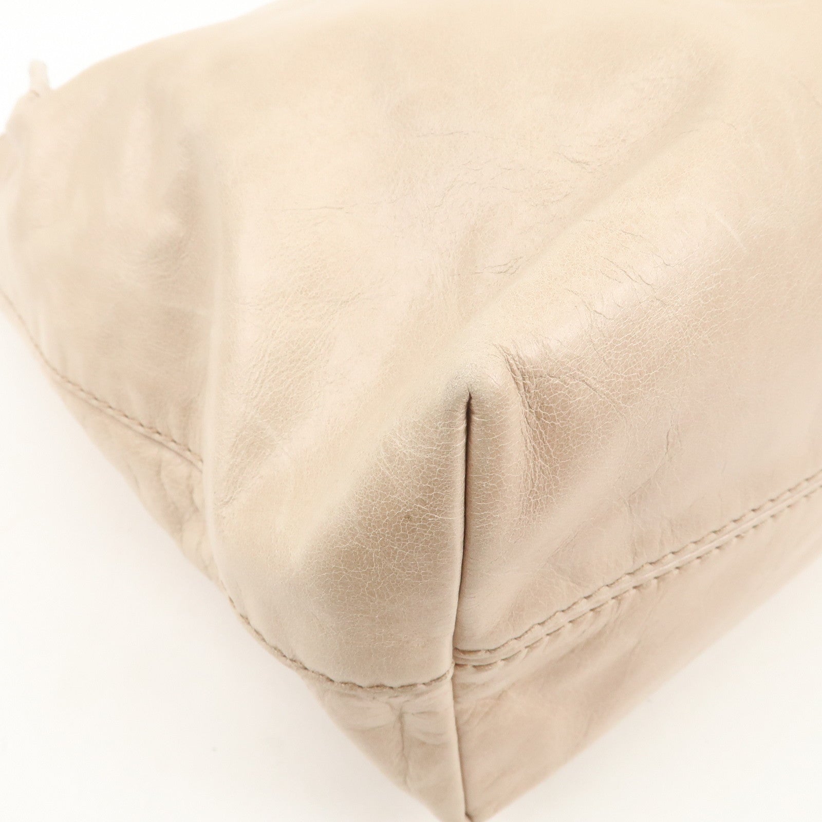 PRADA Triangle Logo Leather 2Way Hand Bag Shoulder Bag Beige BR4617