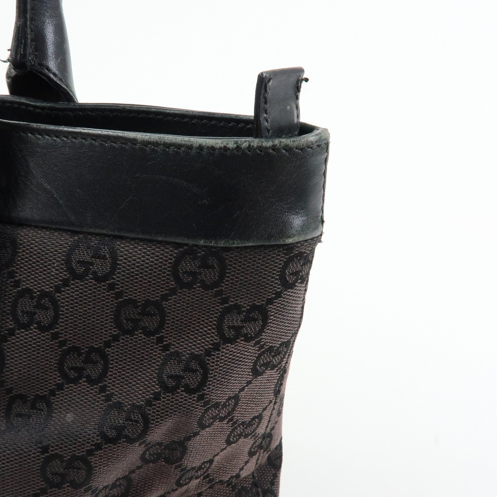 GUCCI GG Canvas Leather Tote Bag Hand  Bag Black 002・1119・1705