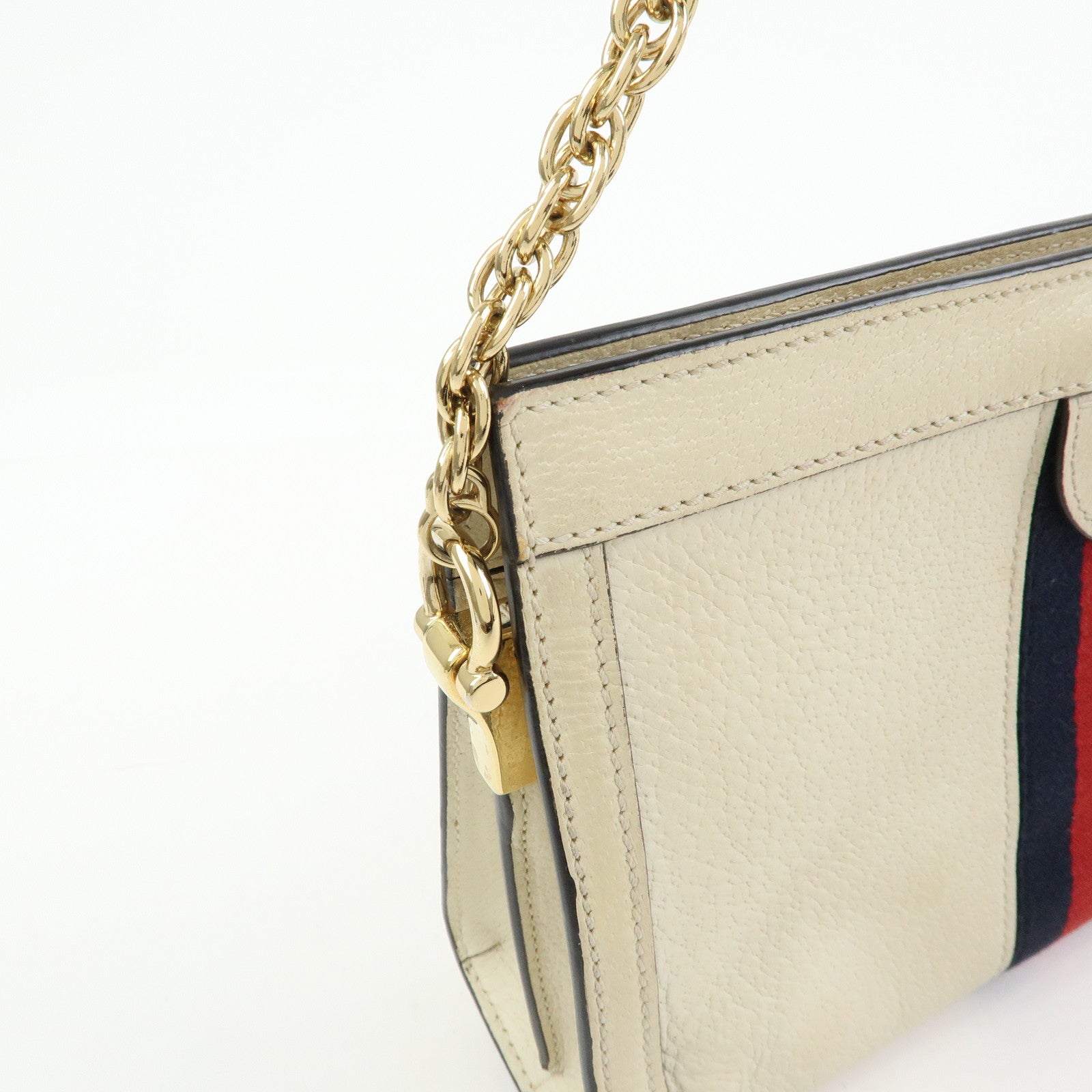 GUCCI Ophidia Sherry Leather Shoulder Bag Cutch Bag Ivory 503877