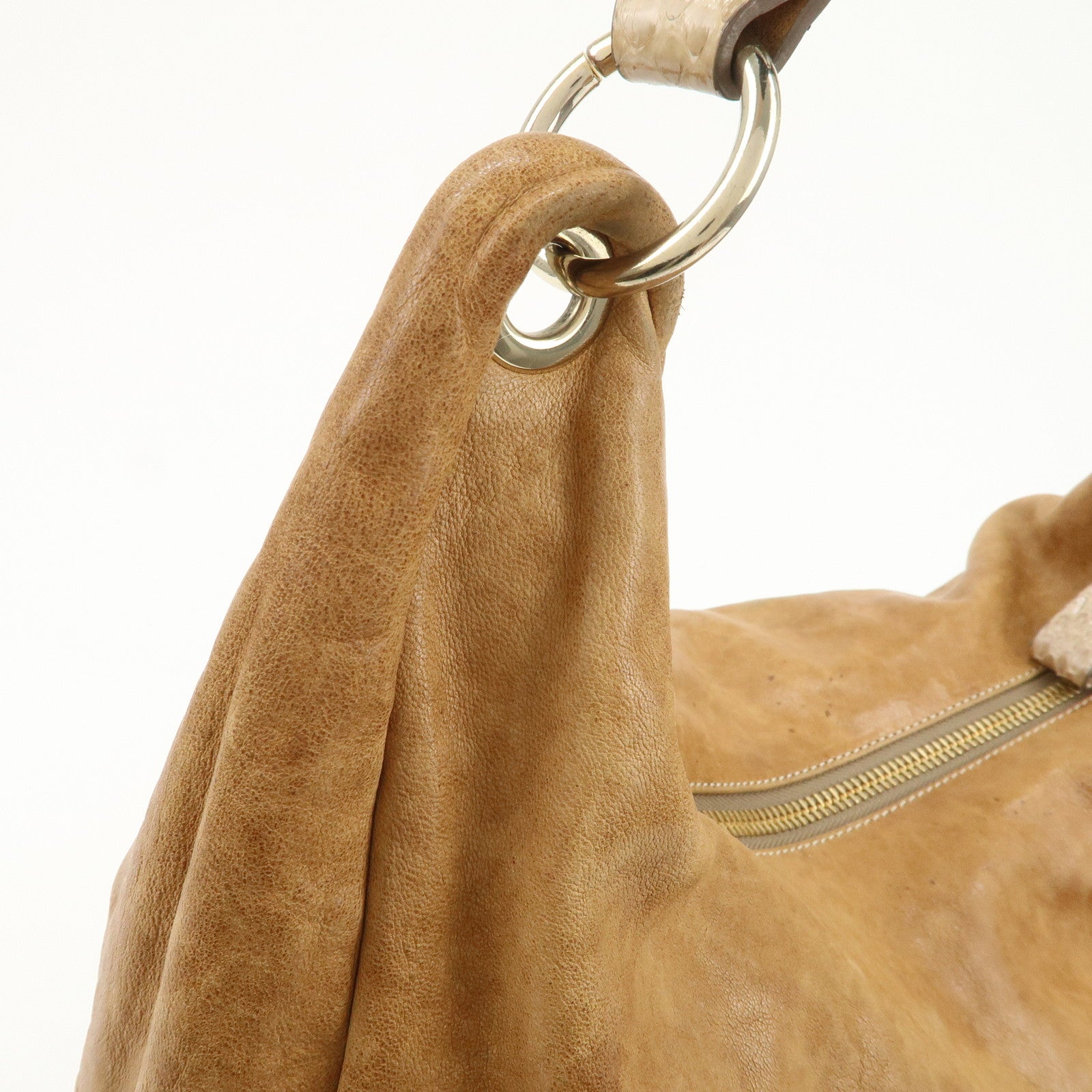 JIMMY CHOO Sky Bag Leather Shoulder Bag Hand Bag Brown