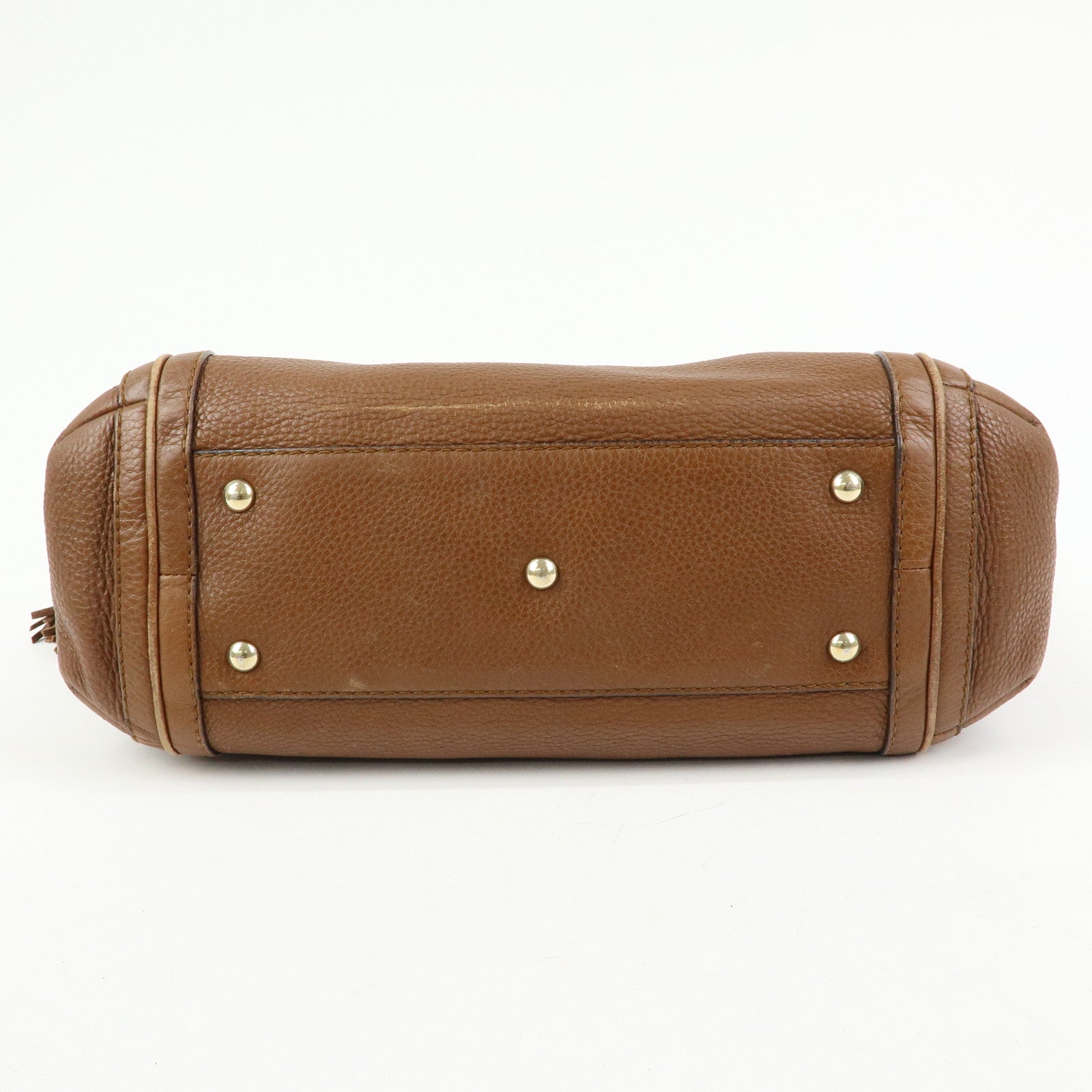 GUCCI Bamboo Leather Shoulder Bag Hand Bag Tassel Brown 269947