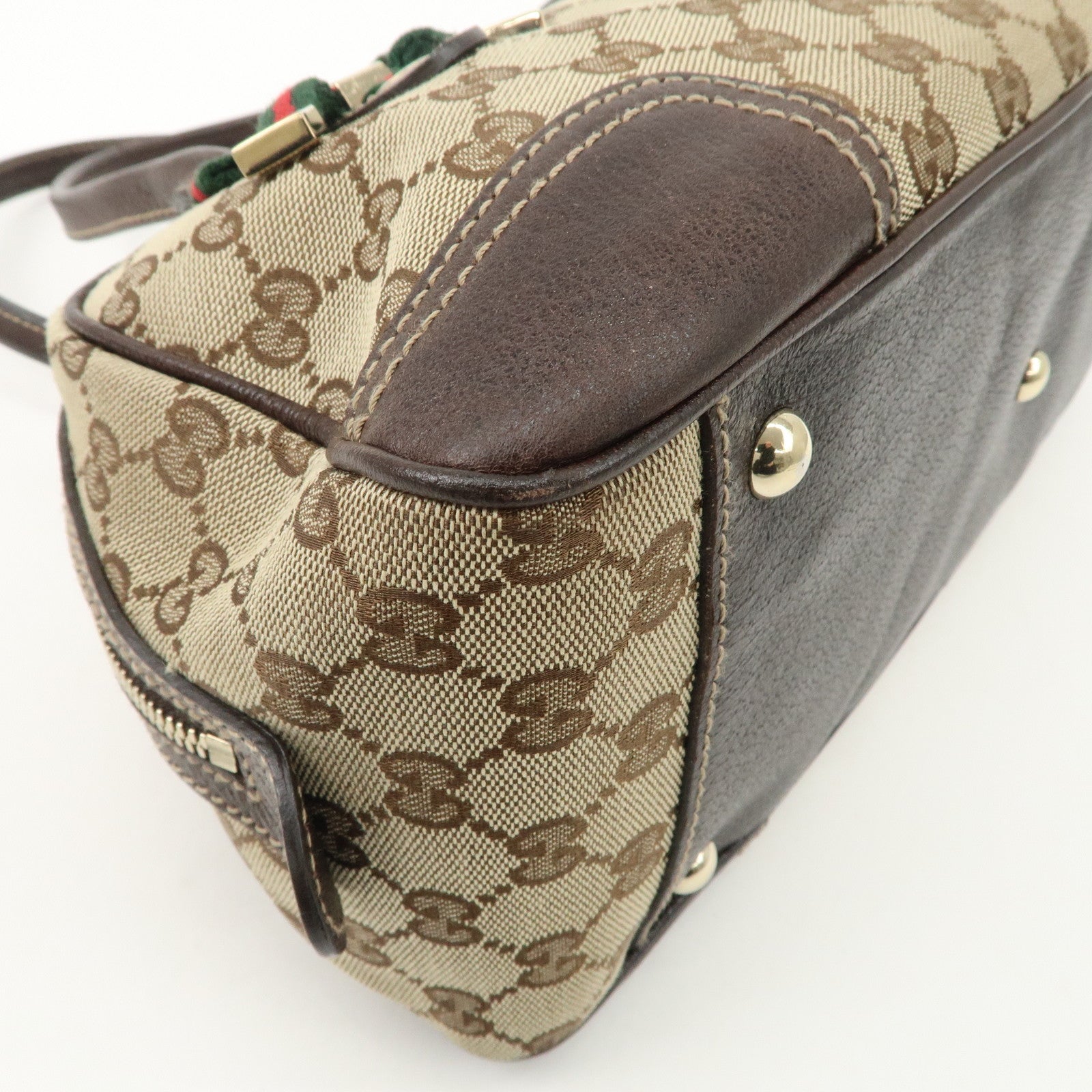 GUCCI  Sherry Princy Leather Canvas Boston Bag Hand Bag Brown 161720 Used