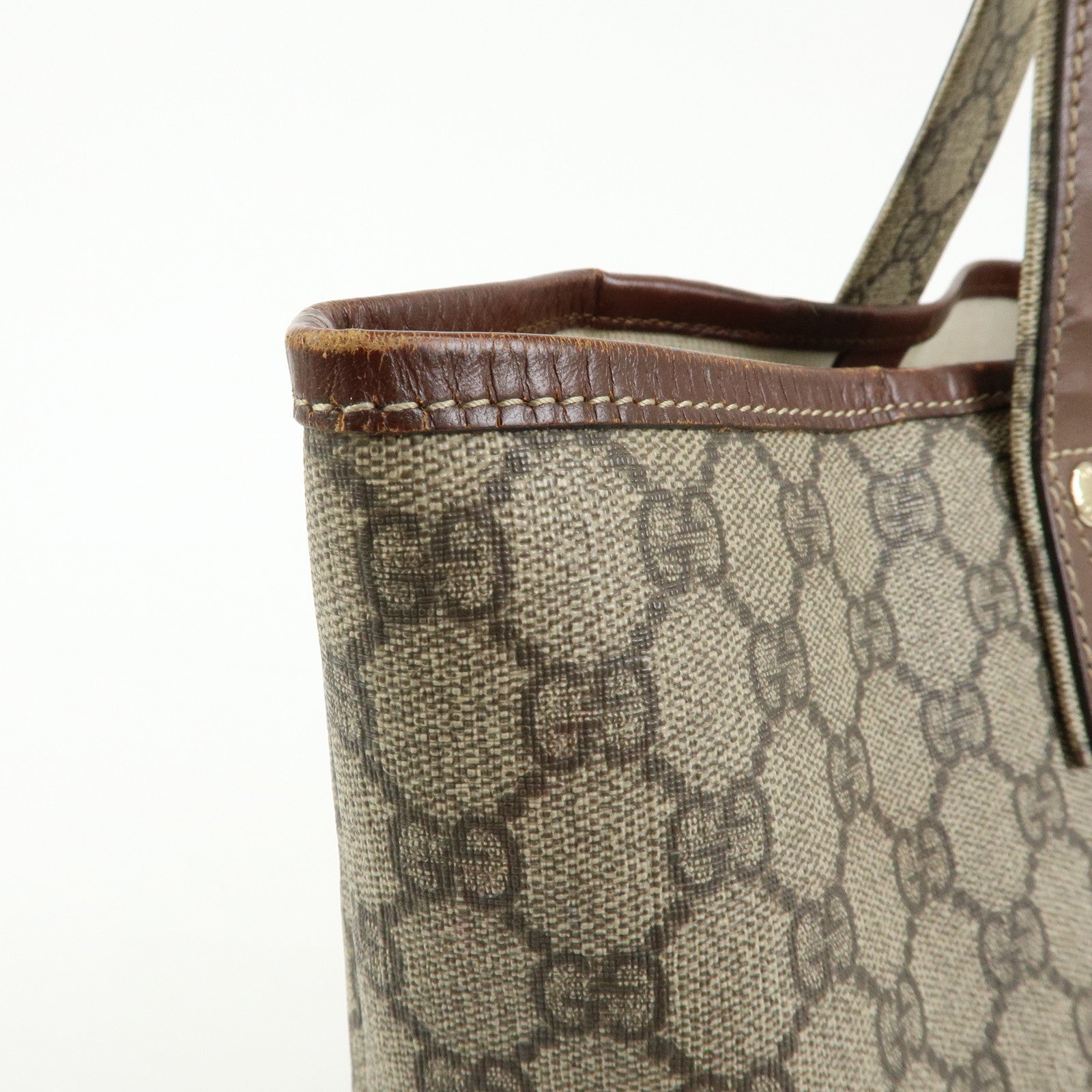 GUCCI GG Supreme Sherry Leather Tote Bag Beige Brown 211134