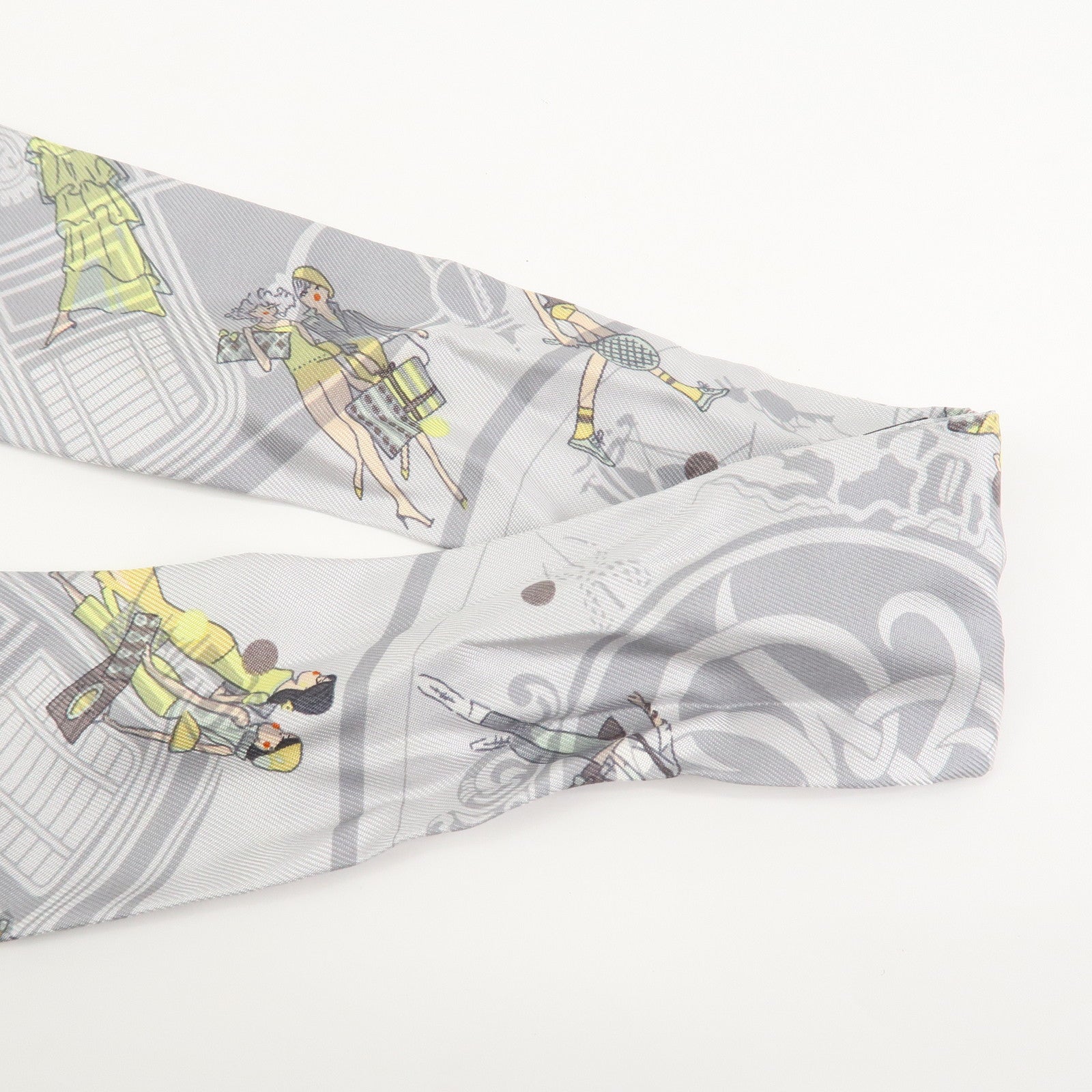 HERMES Twilly Silk 100% Ex-Libris Les Parisiennes Scarf Gray