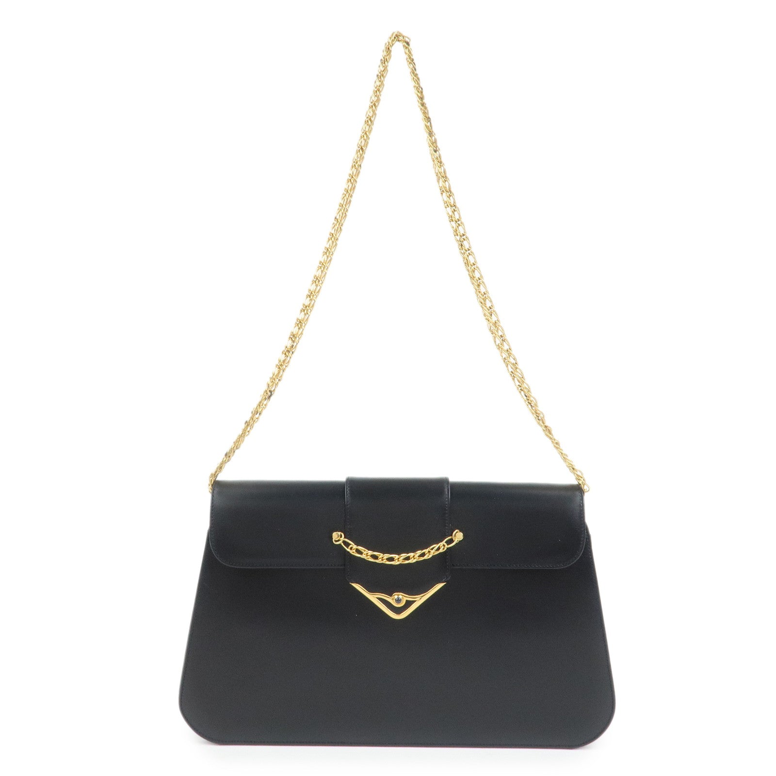 Cartier Sapphire Line Leather Sapphire Chain Shoulder Bag Black