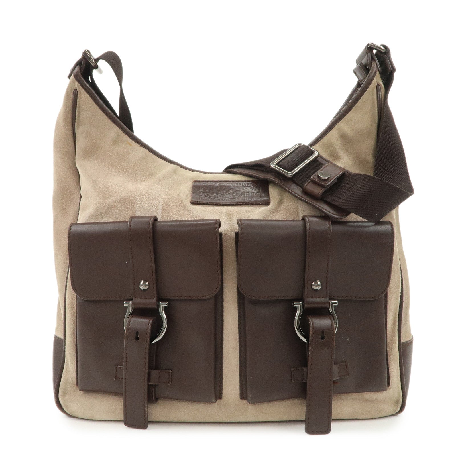 Ferragamo Gancini Suede Leather Shoulder Bag Crossbody Bag