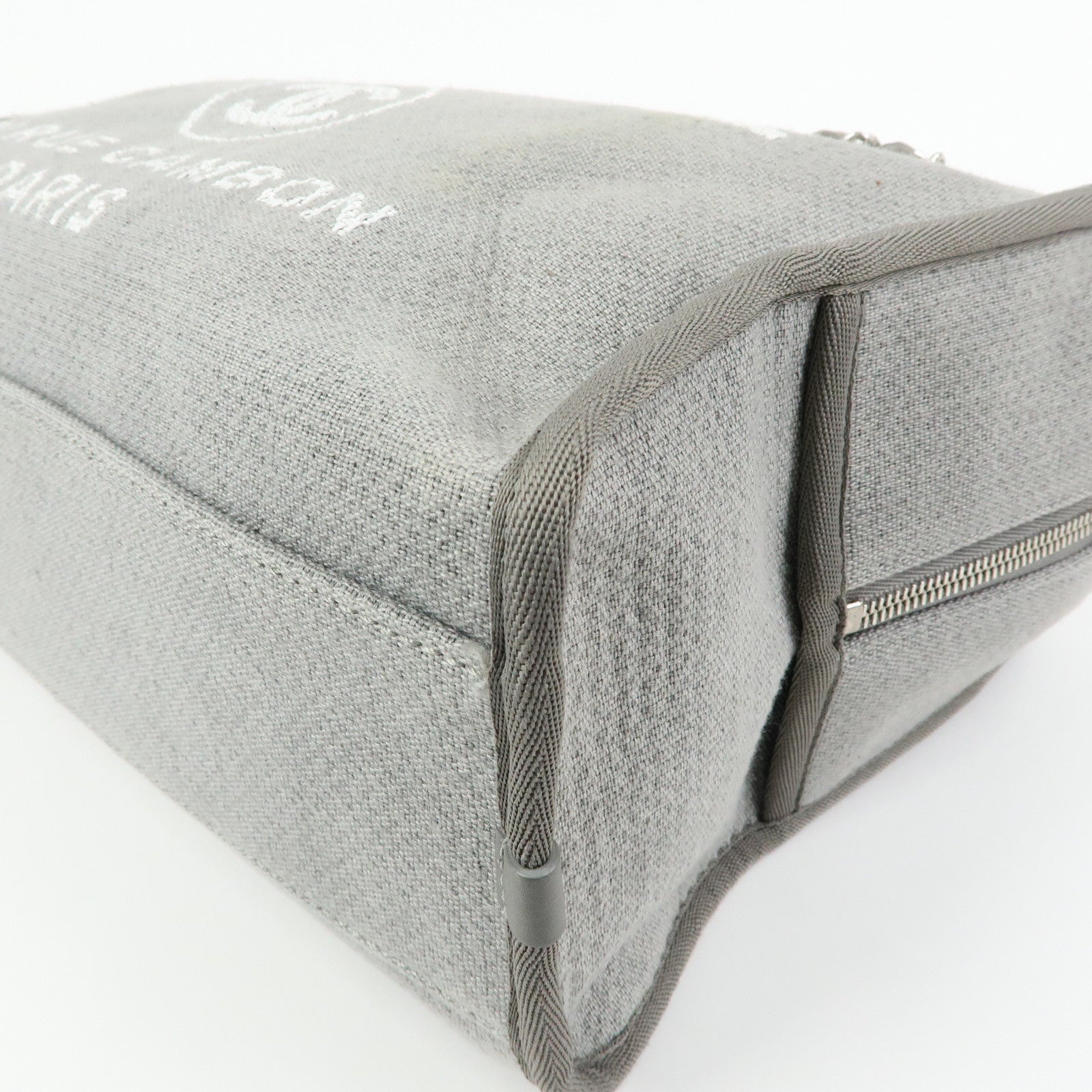 CHANEL Deauville Canvas Leather 2Way Boston Chain Shoulder Bag Gray