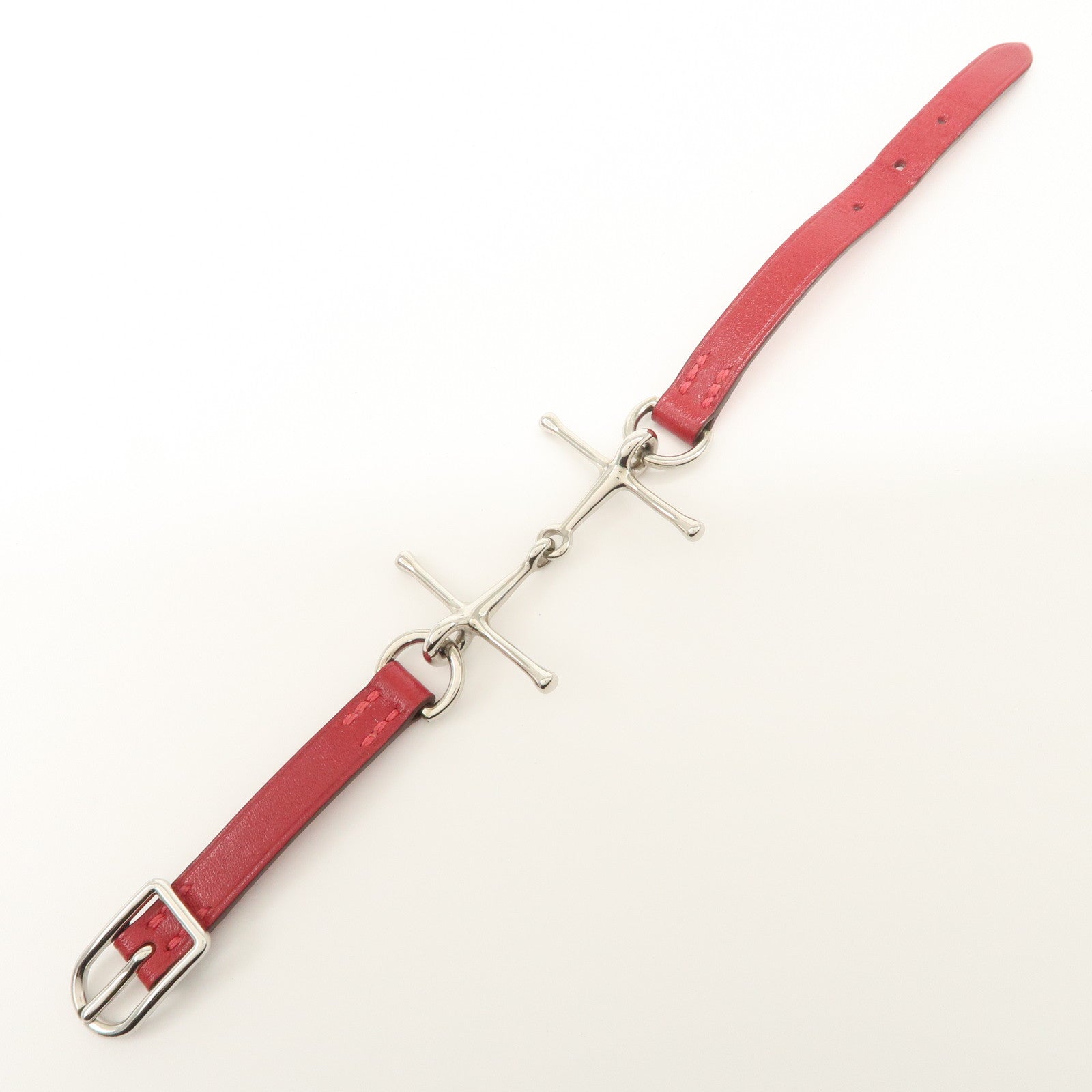 HERMERS MORS Leather Bracelet Red Silver Hardware