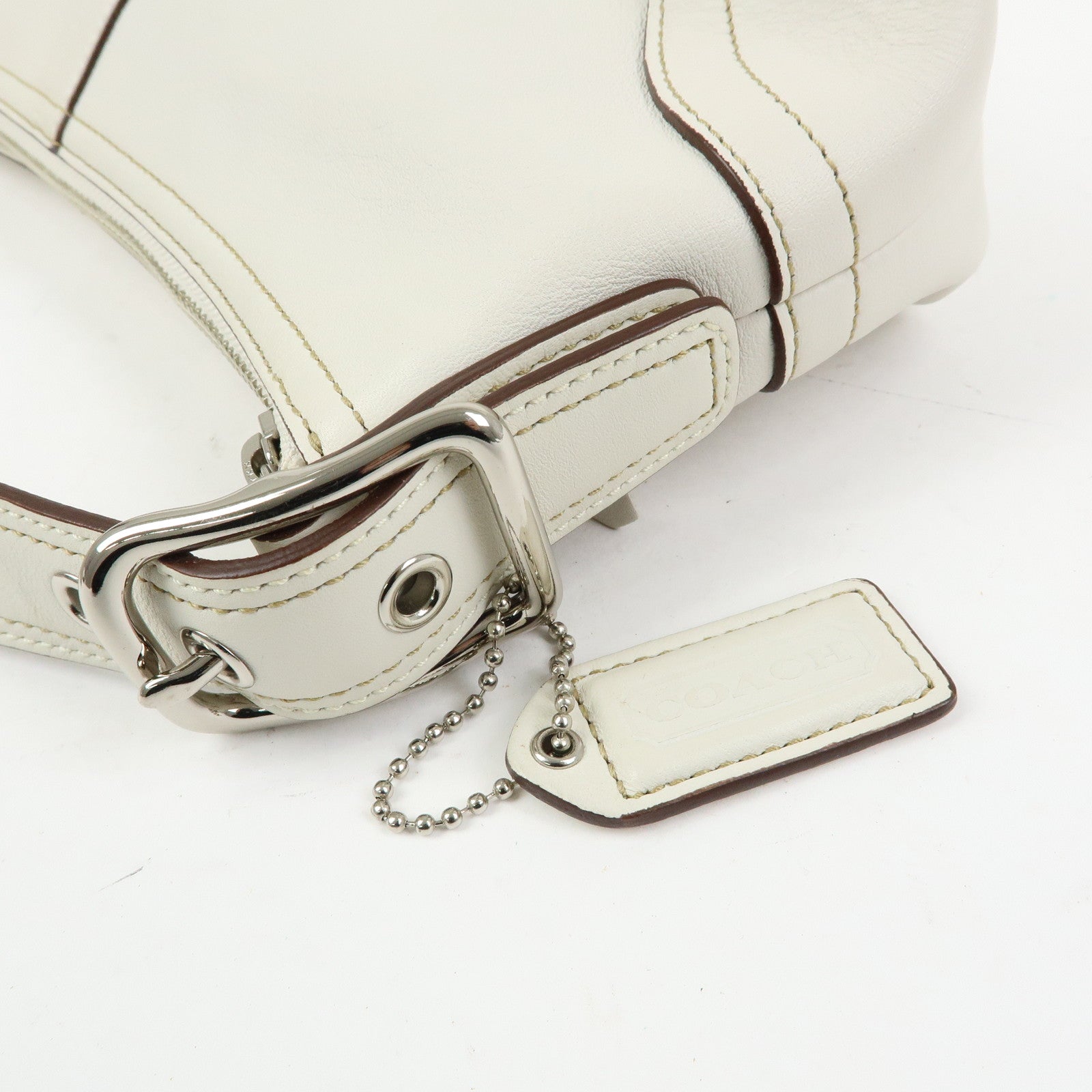 COACH Leather Hand Bag Shoulder Bag Pouch Charm White