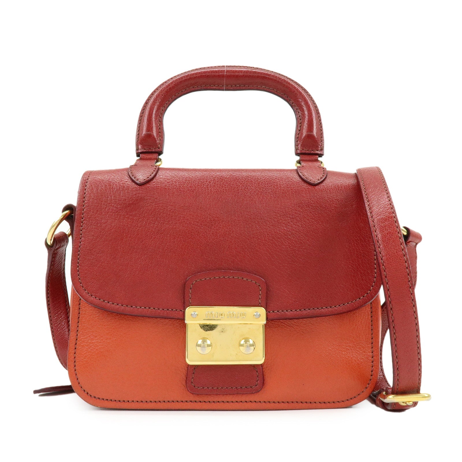 MIU MIU Madras Leather 2Way Bag Hand Bag Shoulder Bag Red Orange