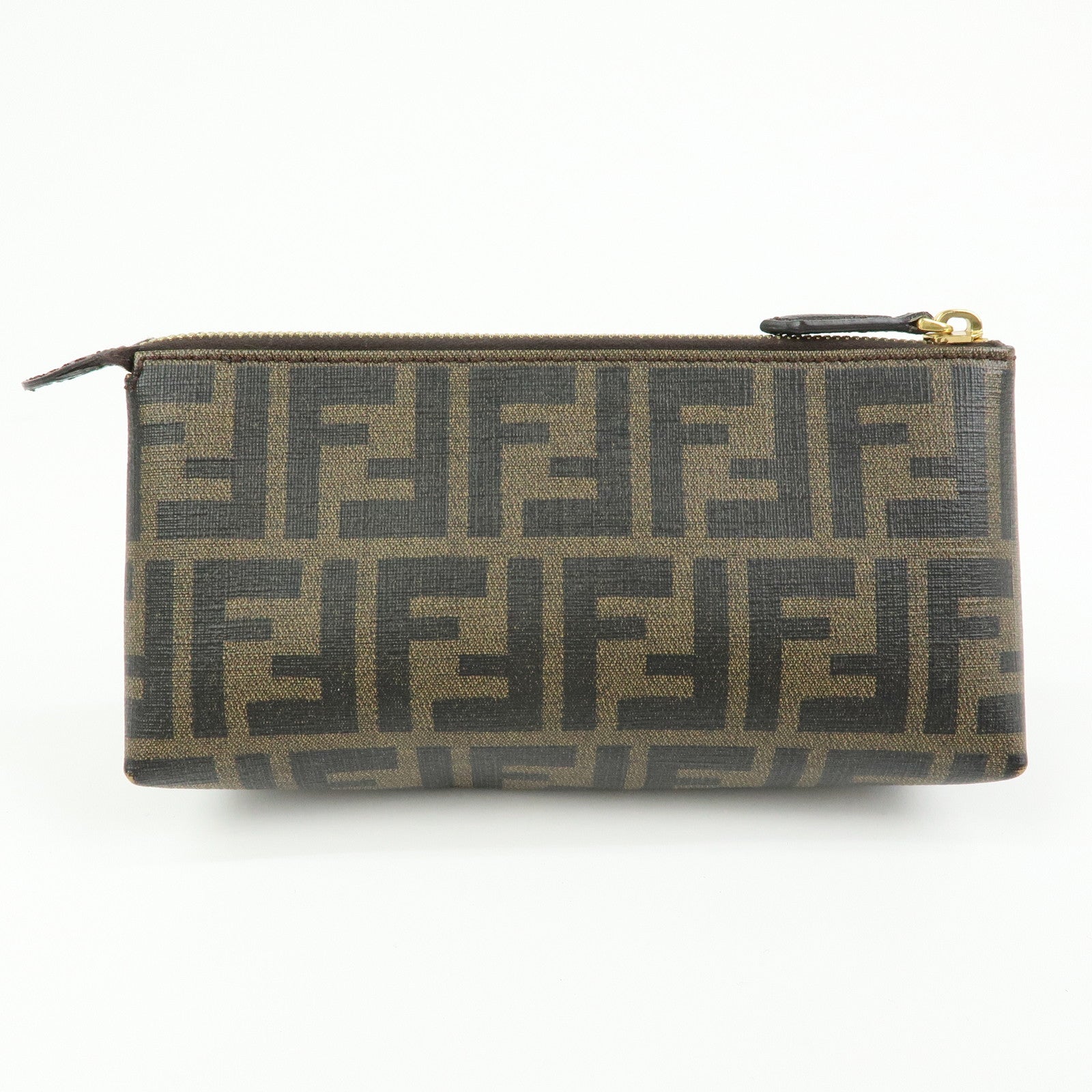 FENDI Zucca PVC Leather Cosmetic Pouch Brown Black 7N0074