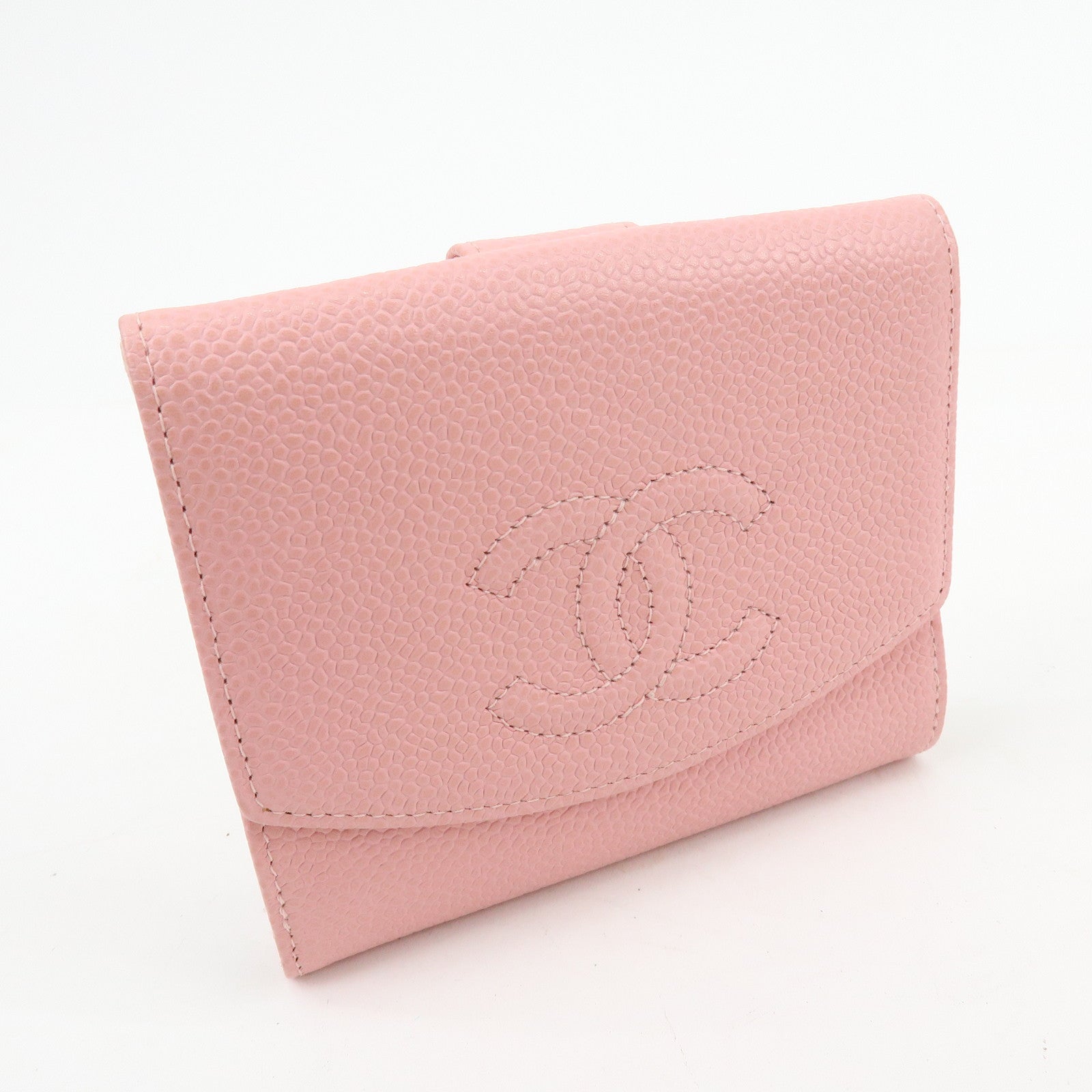 CHANEL COCO Mark Caviarskin Bi-fold Wallet Compact Wallet Pink