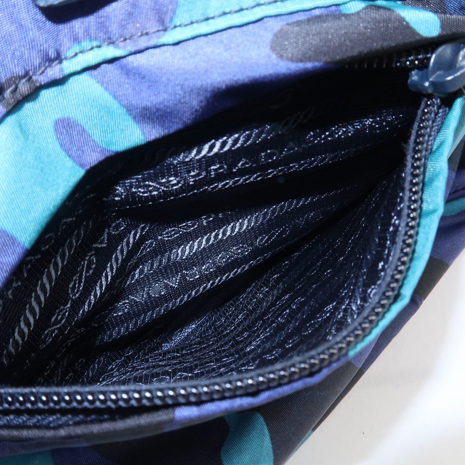 PRADA Triangle Logo Nylon Camouflage Backpack Rucksack Blue