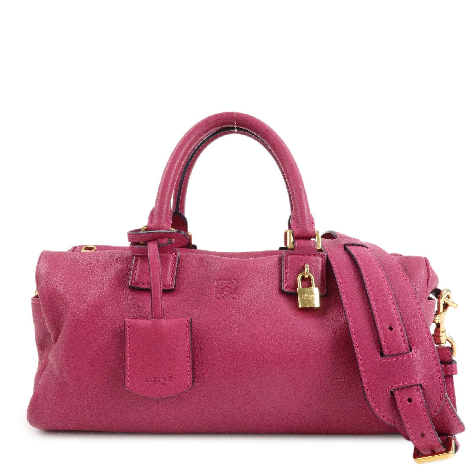 LOEWE Anagram Leather 2WAY Hand Bag Shoulder Bag Hot Pink Used
