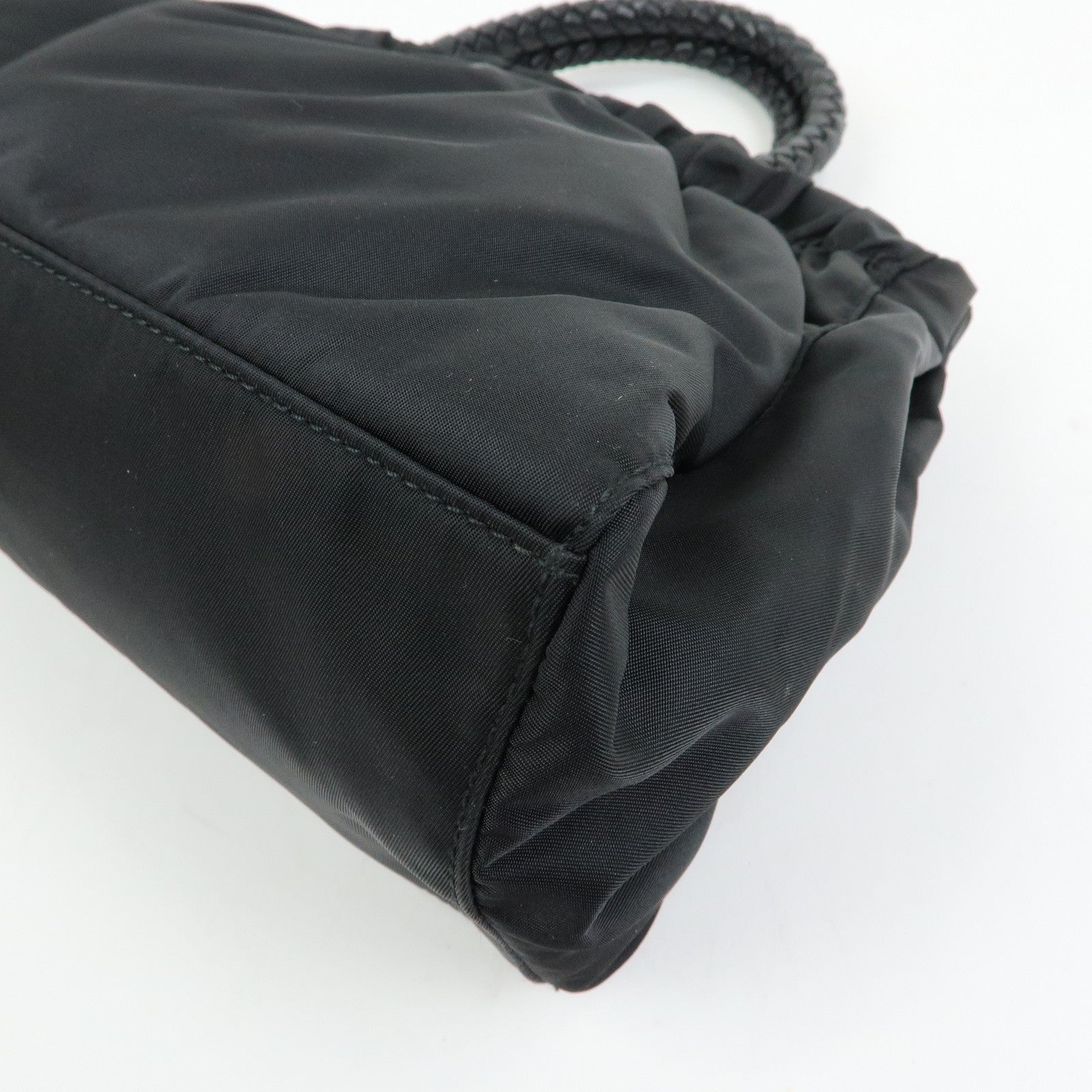 PRADA Triangle Logo Ribbon Nylon Leather 2Way Hand Bag Black BN1631