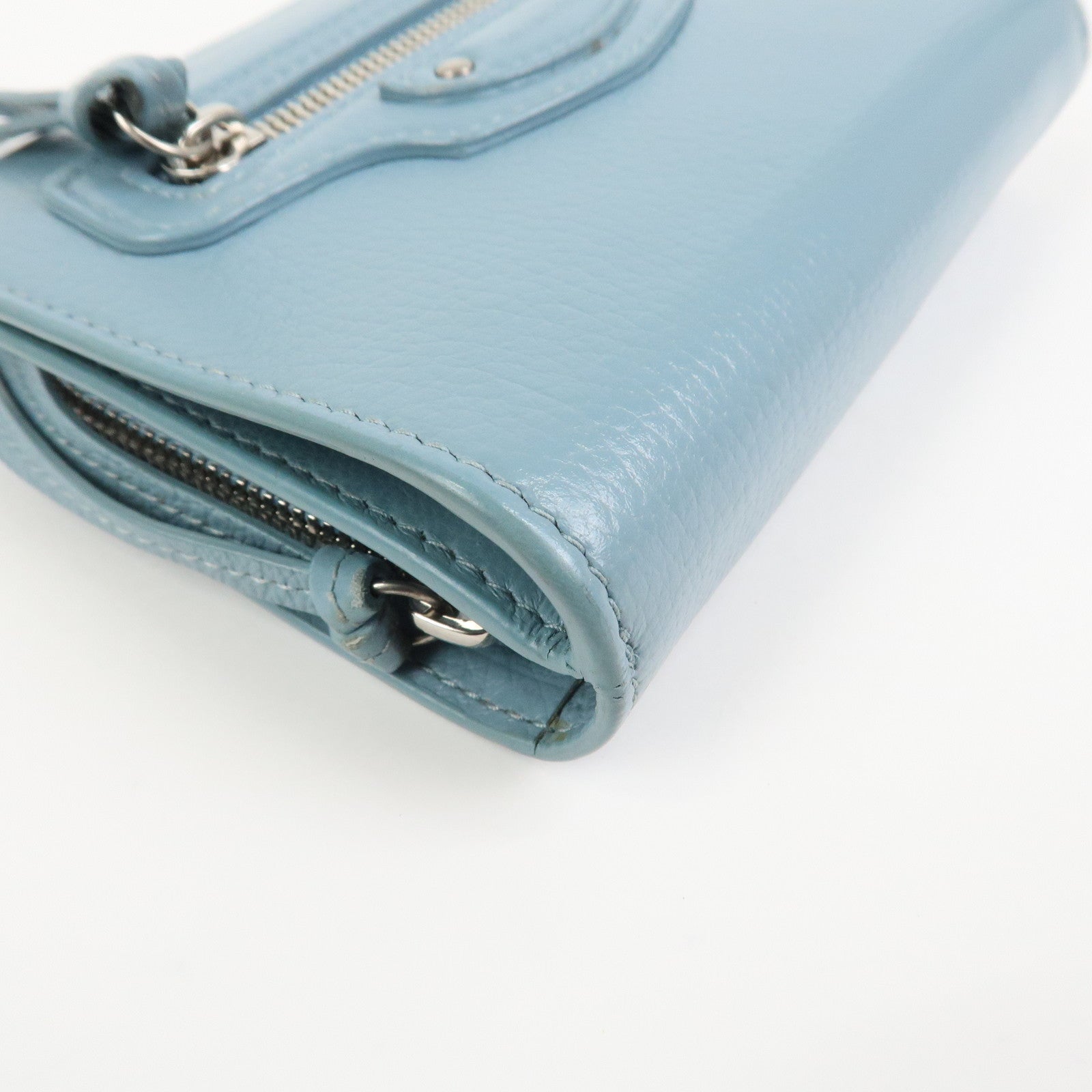 BALENCIAGA Leather Bi-Fold Compact Wallet Light Blue