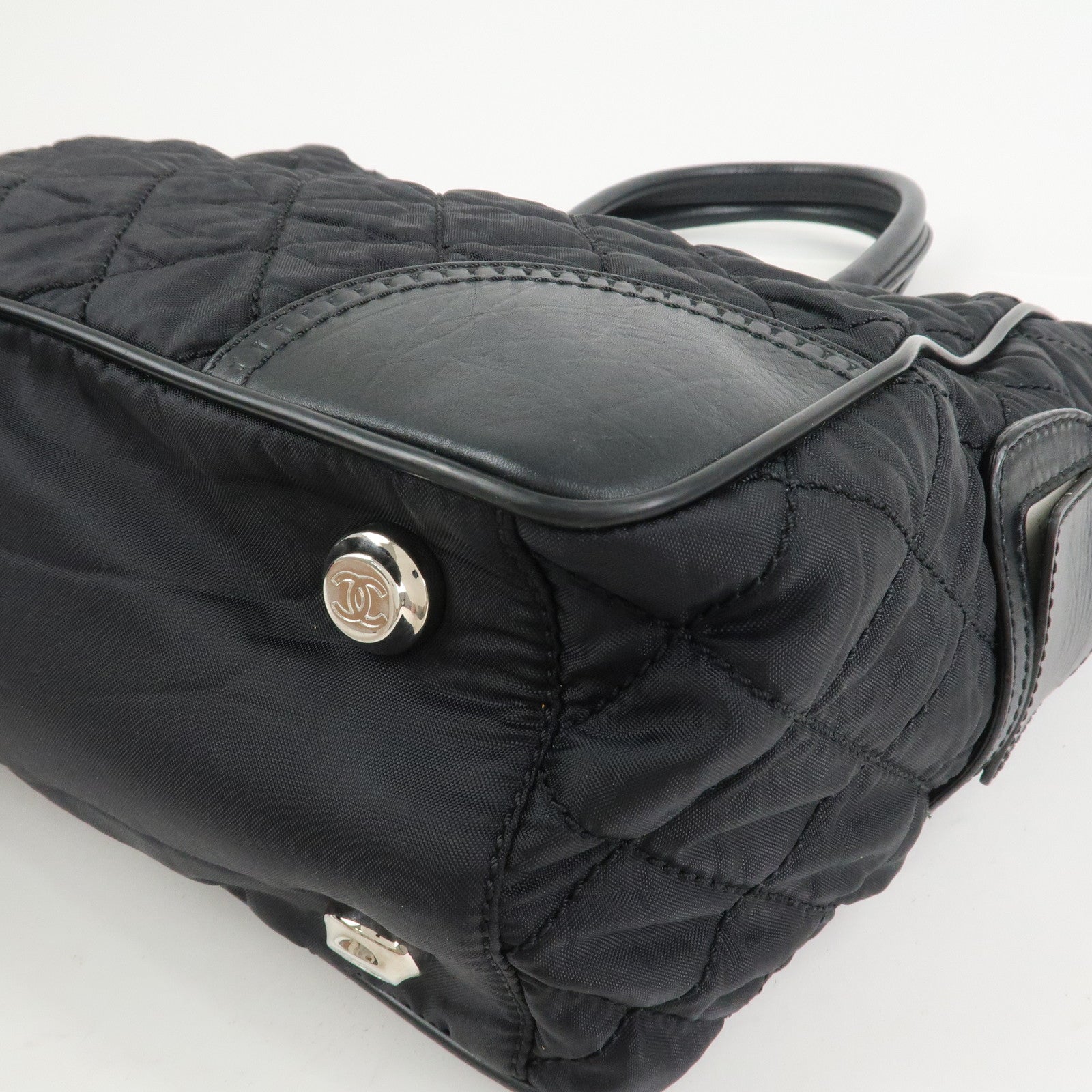 CHANEL Paris New York COCO Mark Nylon Leather Tote Bag Black A33100