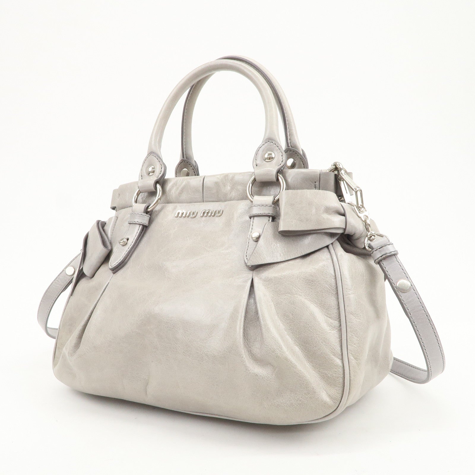 MIU MIU Vitello Lux 2Way Bag Hand Bag Shoulder Bag Gray RN0955