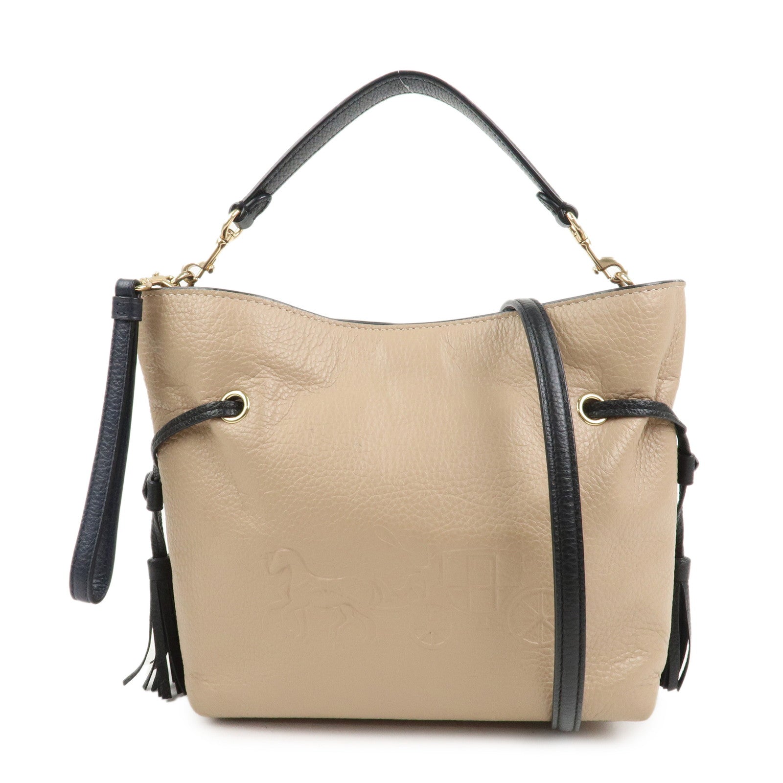 COACH Andy Leather 2Way Bag Crossbody Bag Hand Bag Beige Black