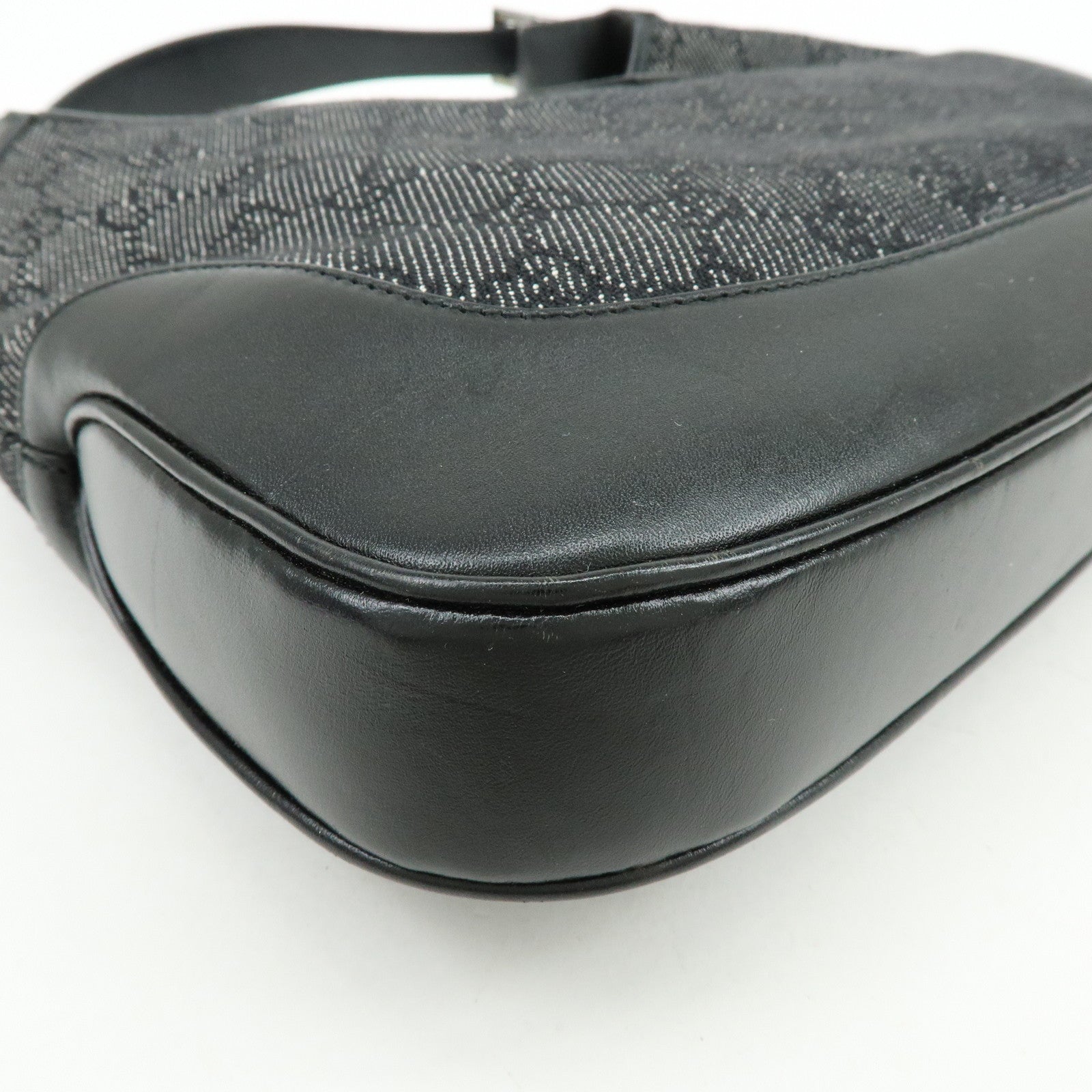 GUCCI Jackie GG Denim Leather Shoulder Bag Hand Bag Black 00963