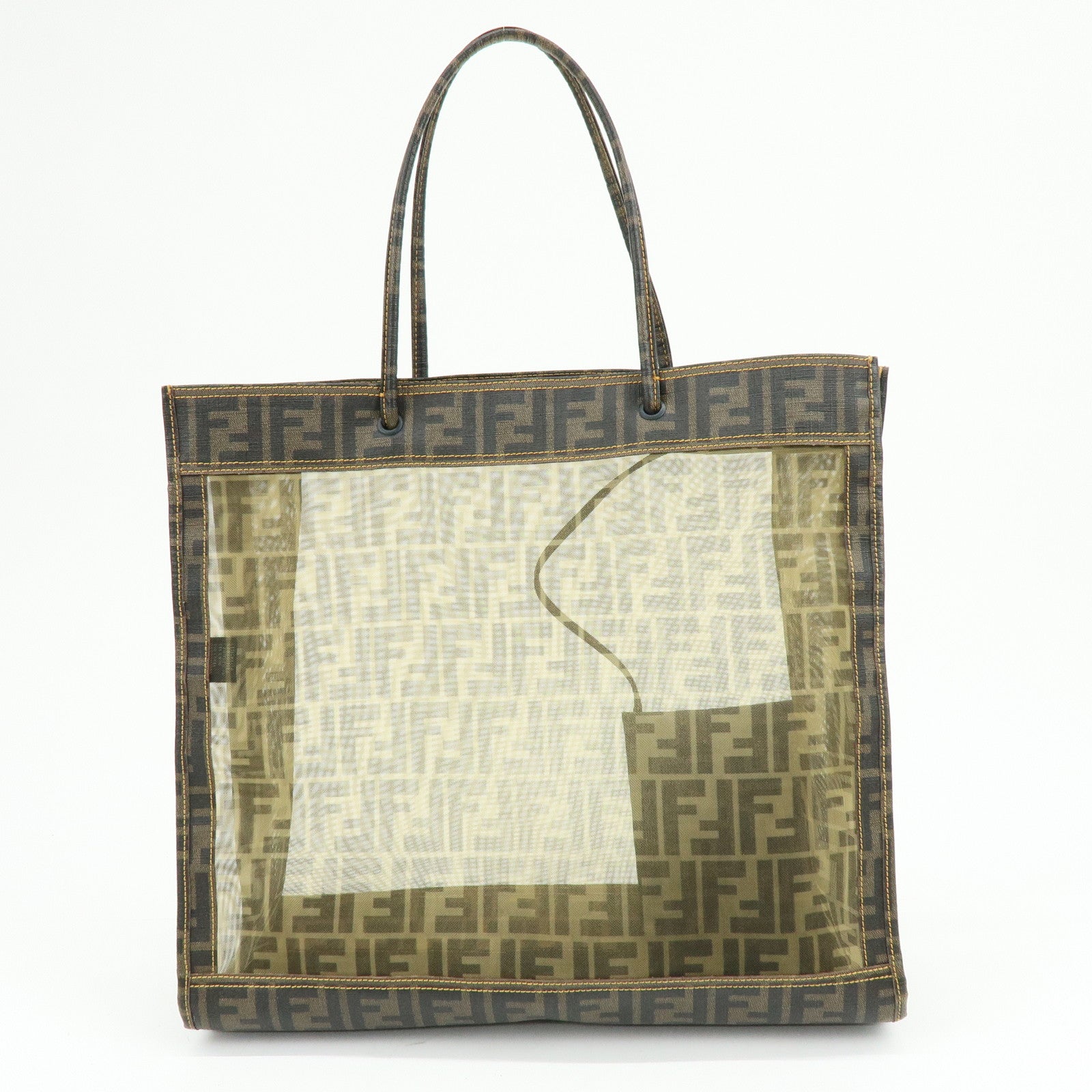 FENDI Zucca Mesh PVC Coated Tote Bag Shoulder Bag Brown 8BH184