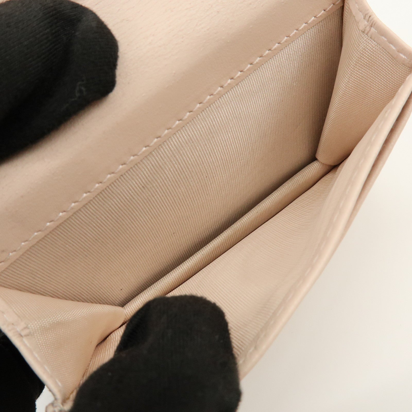 Christian Dior Lady Dior Canage Leather Card Case Pink Beige