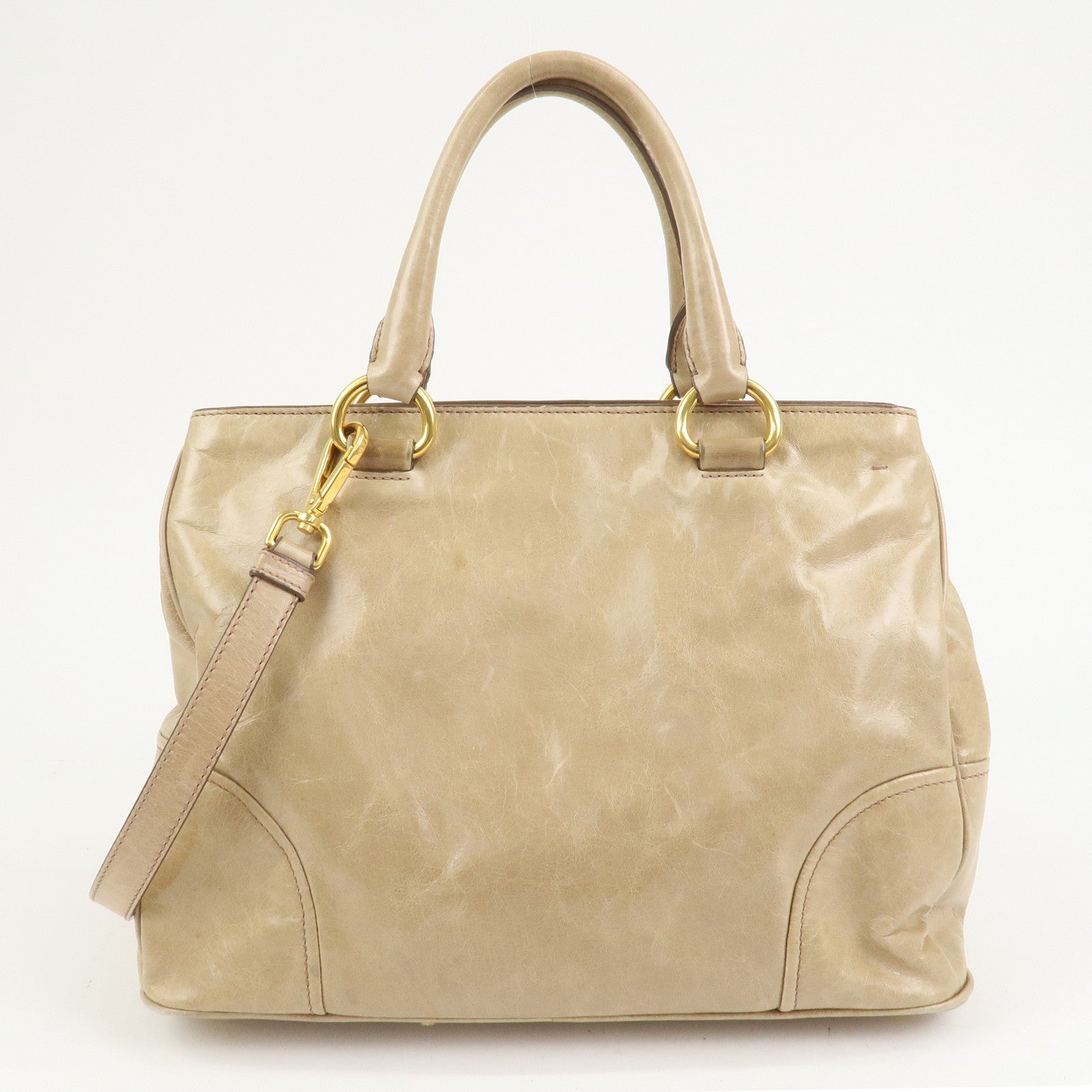 PRADA Logo Leather 2Way Bag Hand Bag Shoulder Bag Beige BN2323