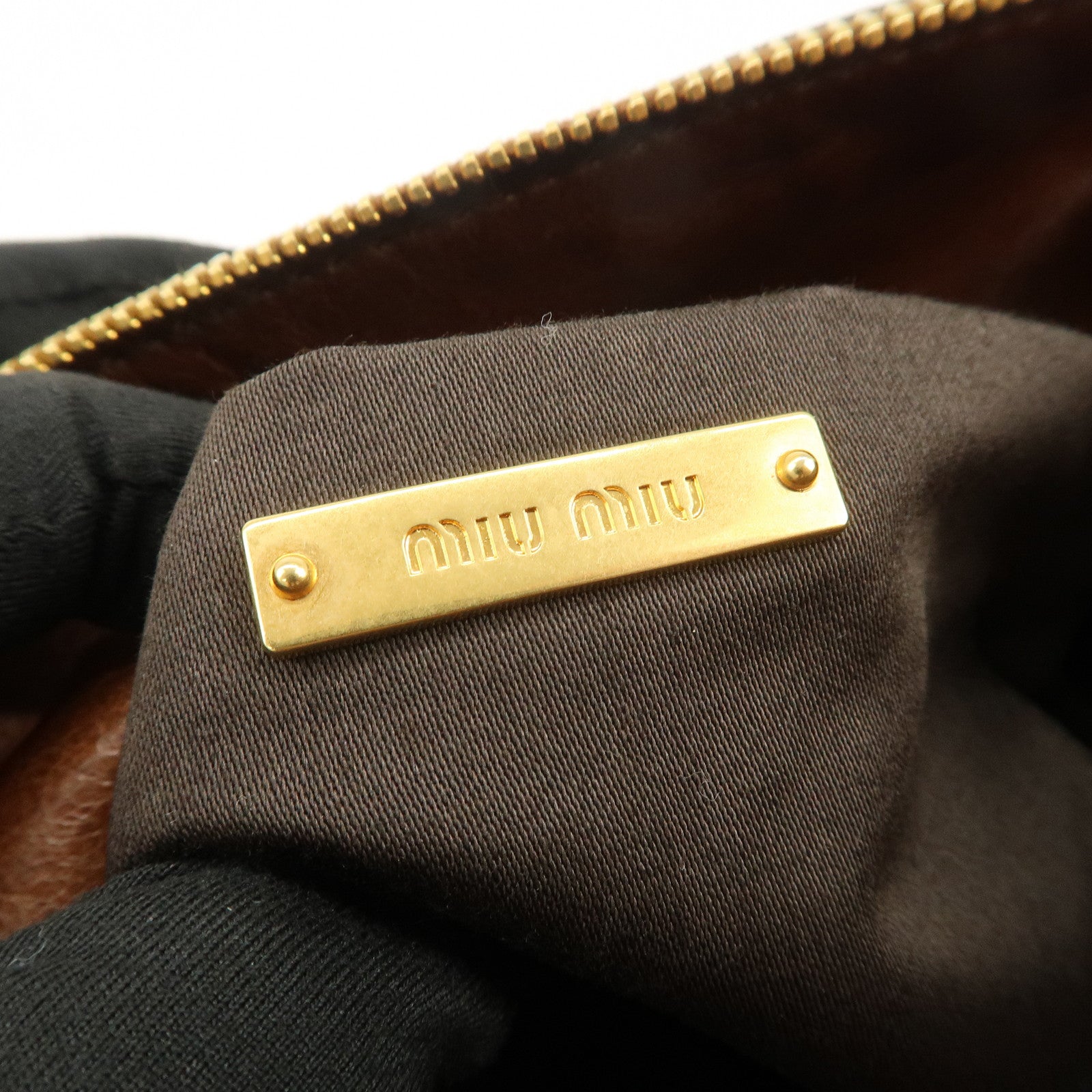 MIU MIU Logo Leather 2Way Bag Hand Bag Shoulder Bag Brown RT0438