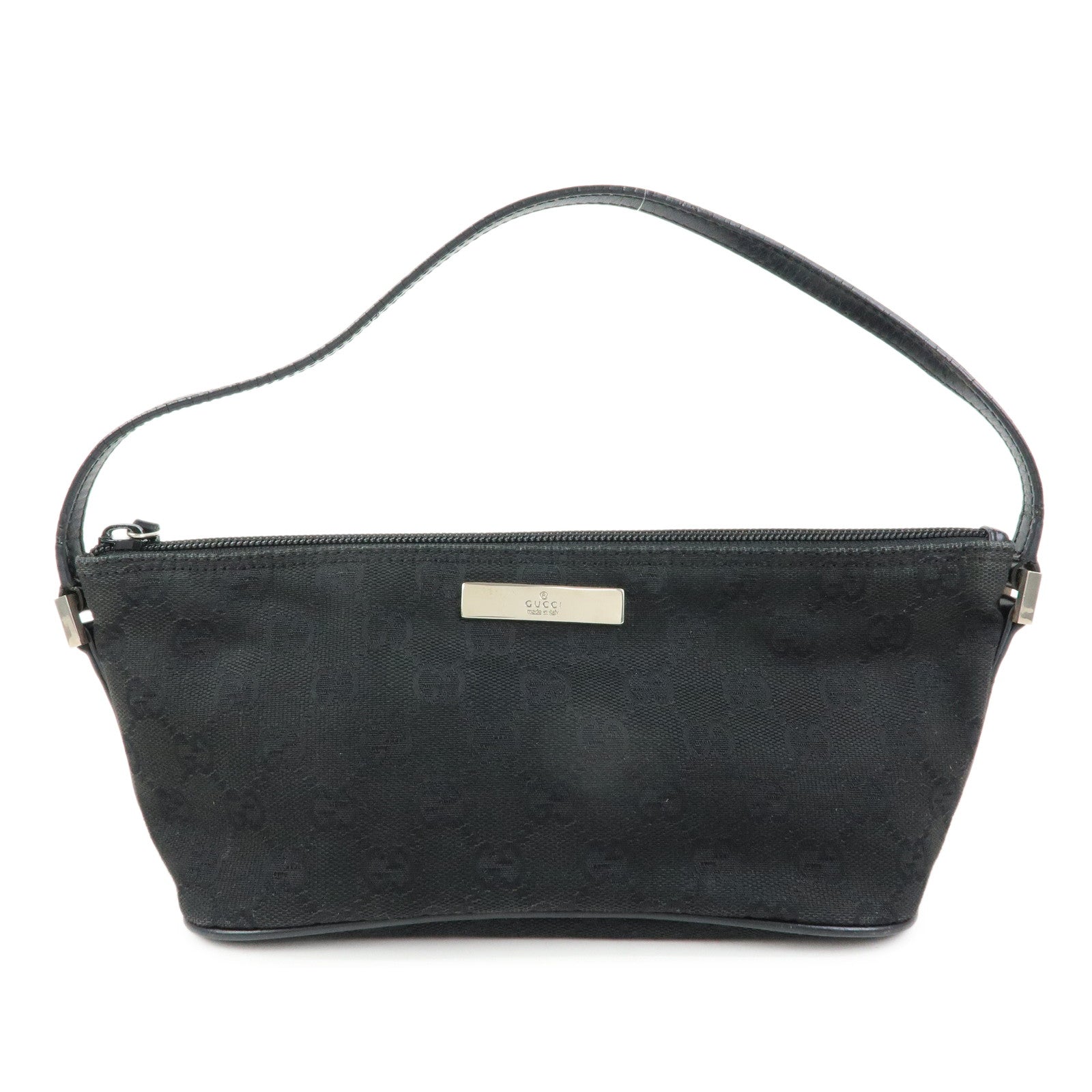 GUCCI Boat Bag GG Canvas Leather Hand Bag Pouch Black 0391103