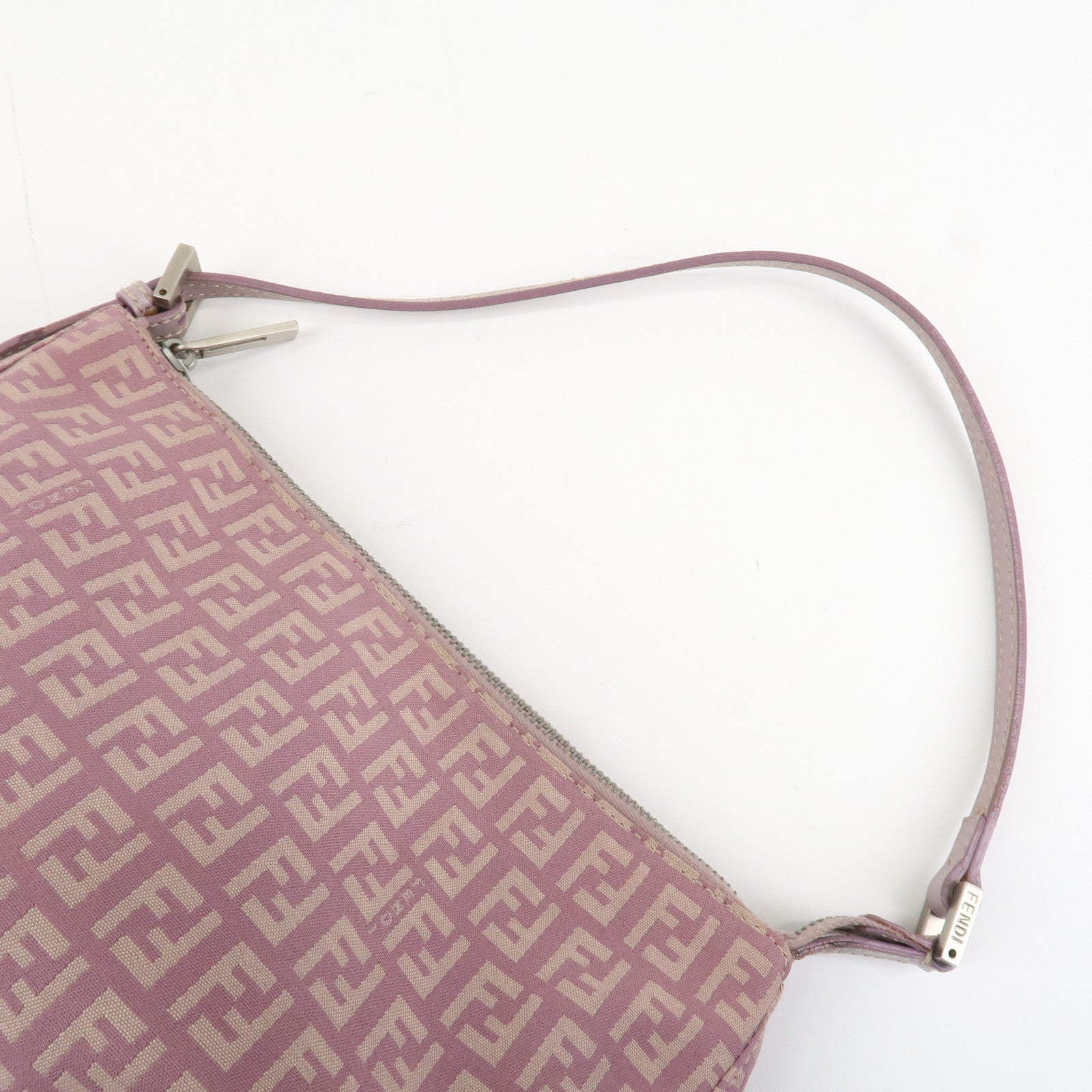FENDI Zucchino Canvas Leather Shoulder Bag Pink 8BR267 Used