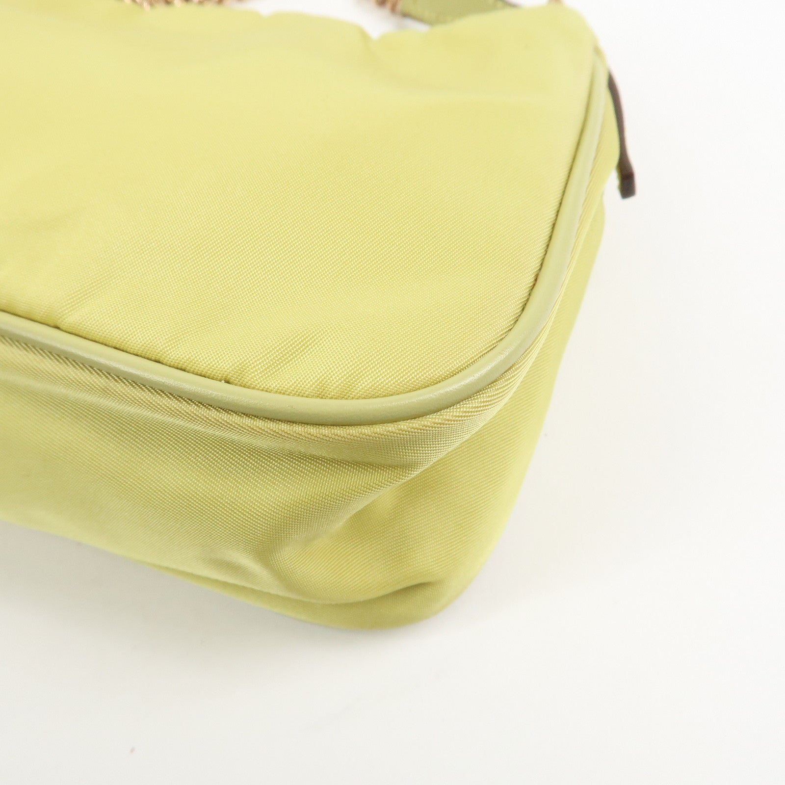 PRADA Triangle Logo Nylon Leather Shoulder Bag Yellow BR0107