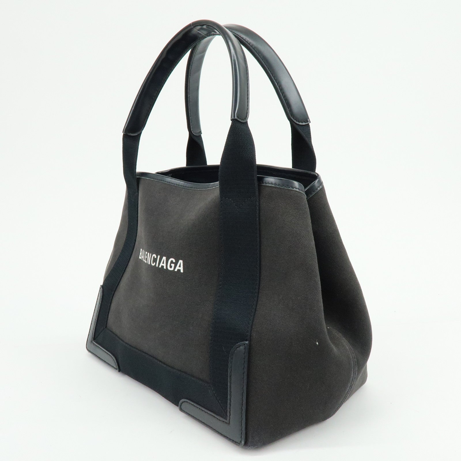 BALENCIAGA Navy Cabas Small Canvas Leather Tote Bag Black 339933