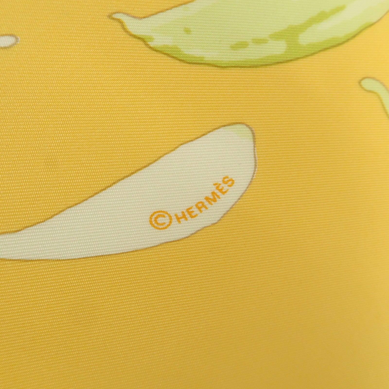 HERMES Carre 90 Silk 100% Scarf Au Gre Du Ven Yellow Light Green Used