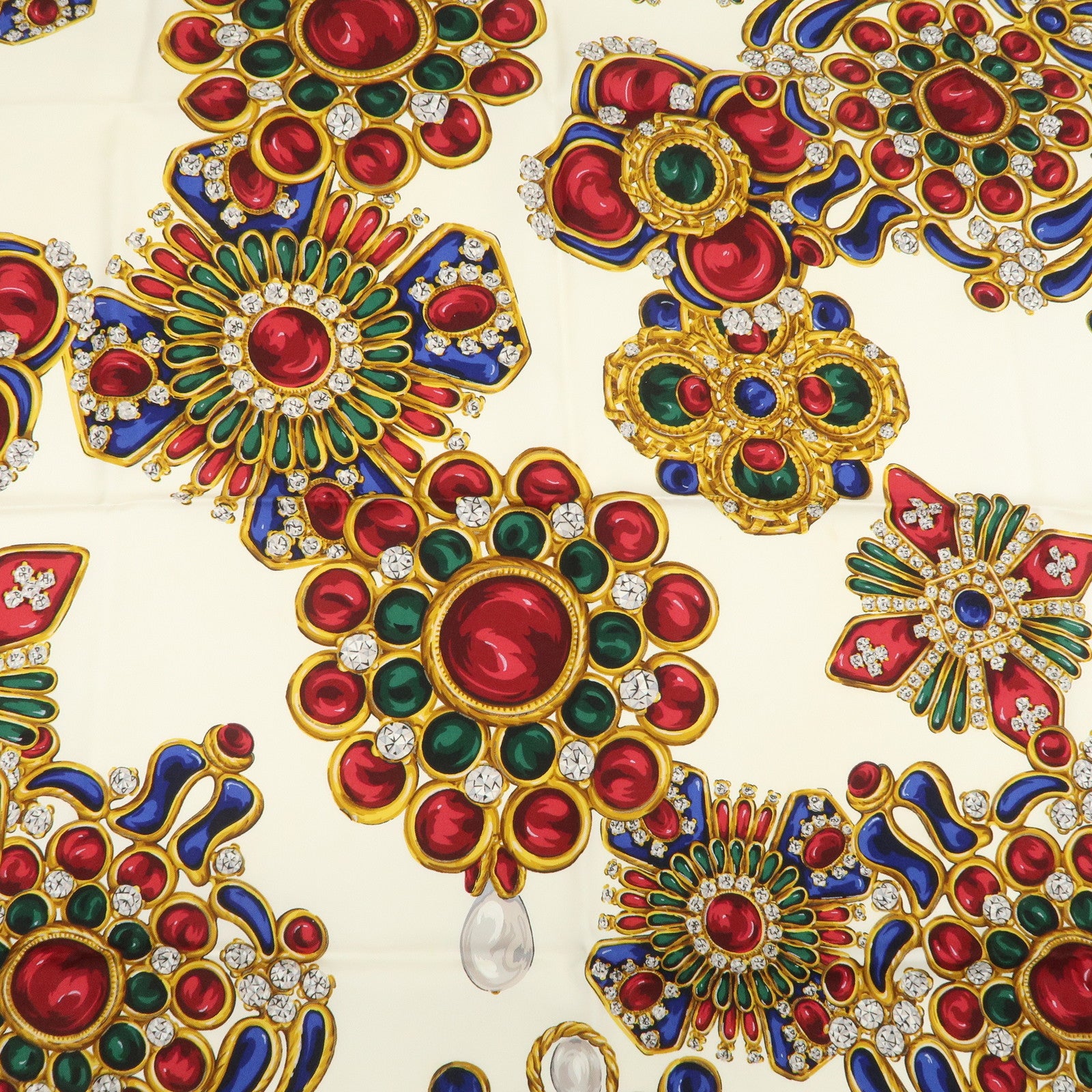 CHANEL Silk 100% Gripoix 86×86 Scarf Ivory Multicolor