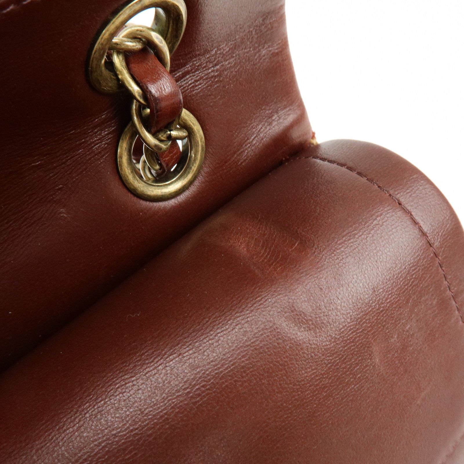 CHANEL Matelasse 25 Double Flap Chain Shoulder Bag Red Brown A01112