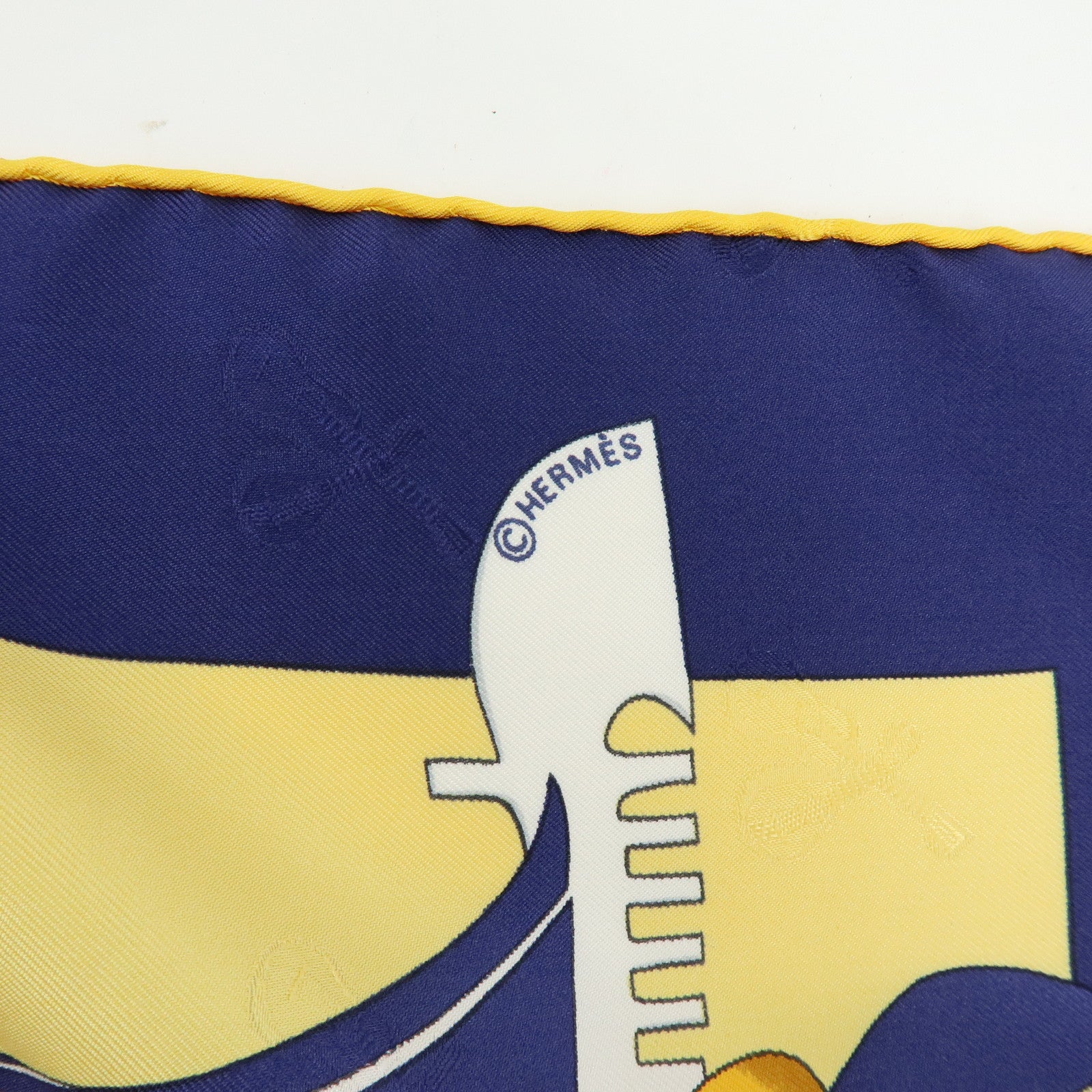 HERMES Carre 90 Silk 100% Scarf LE CARNAVAL DE VENISE Yellow Navy